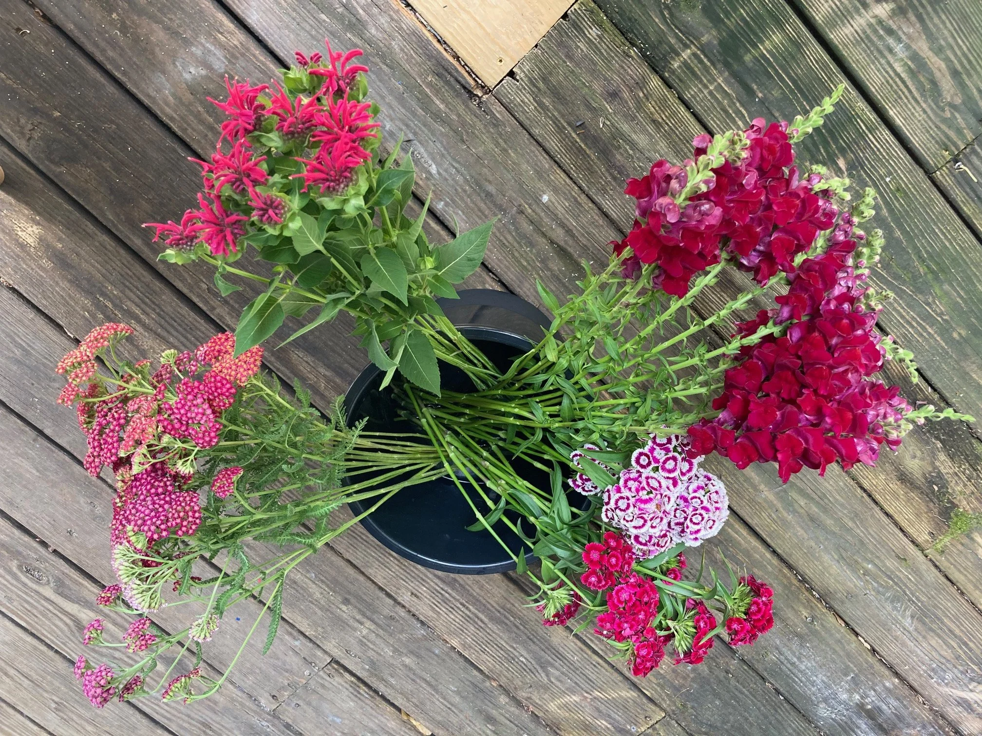 bucket of red flowers used