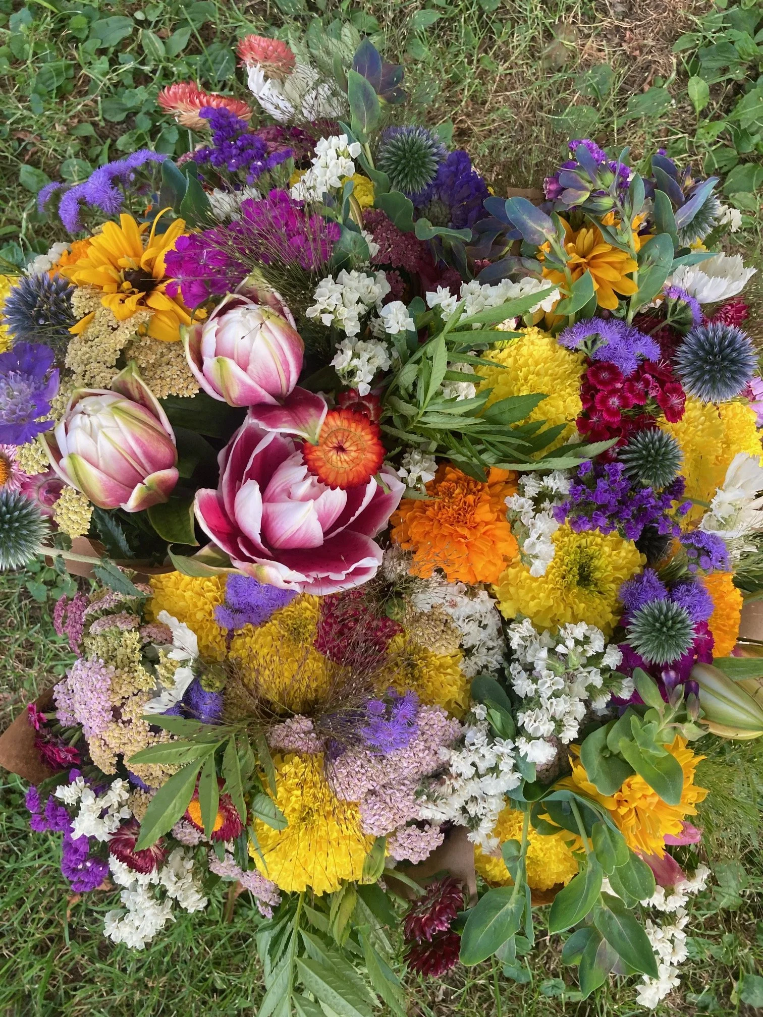 Roselily and Marigold Bouquets