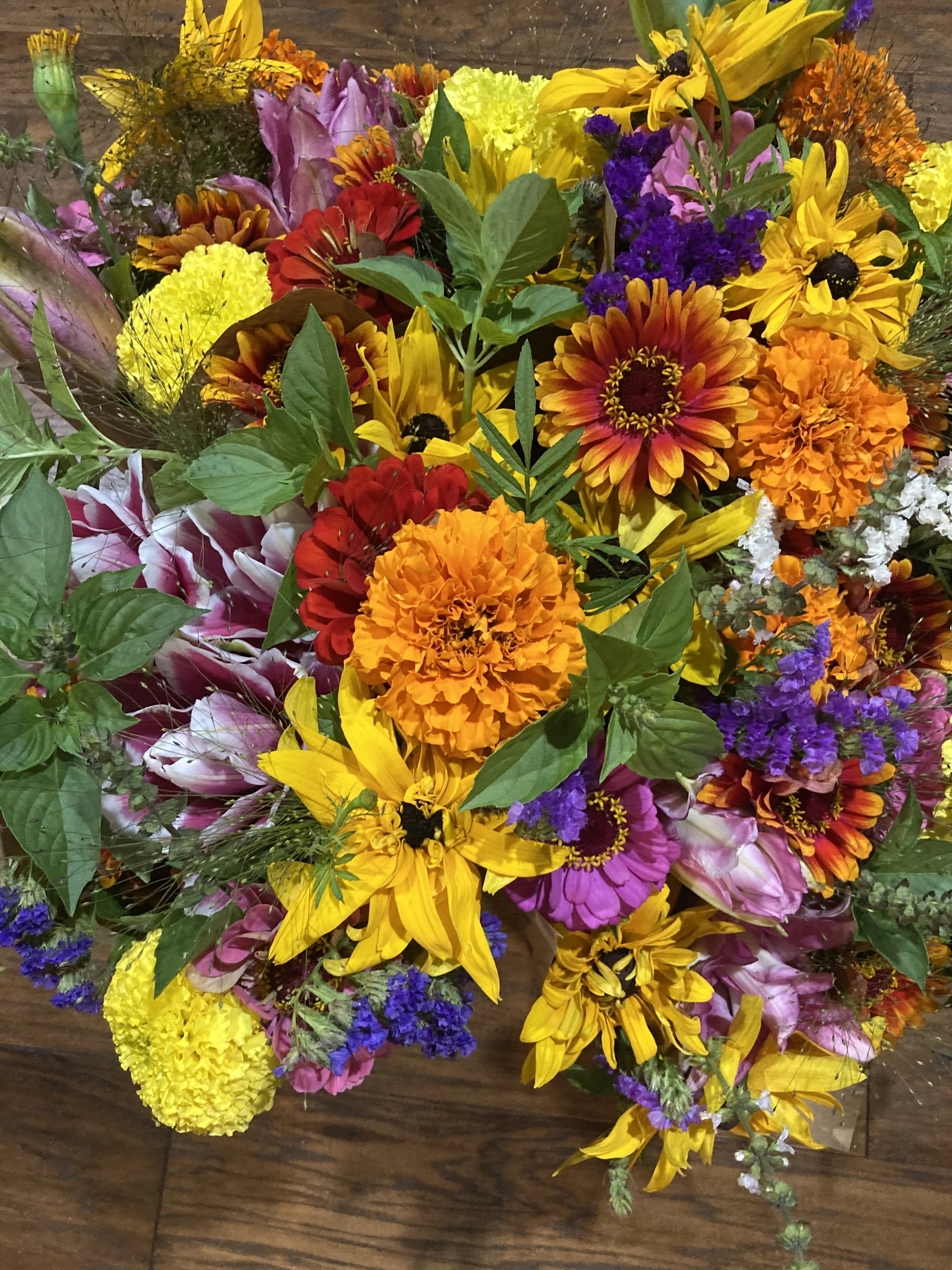 First Zinnia Bouquets at Hopewell Market
