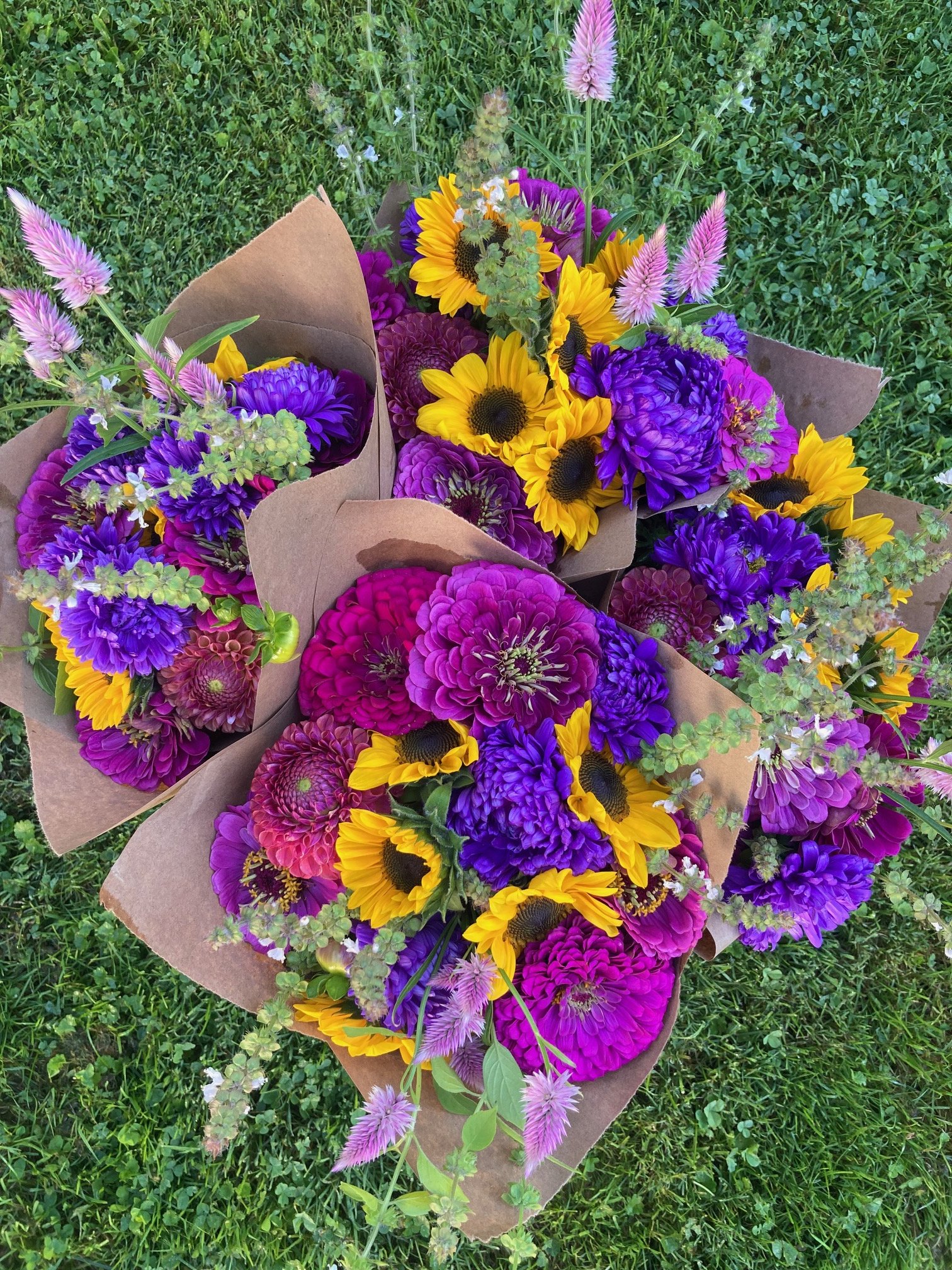Sunflower, Zinnia and Aster Bouquets at Lafeyette Restaurant