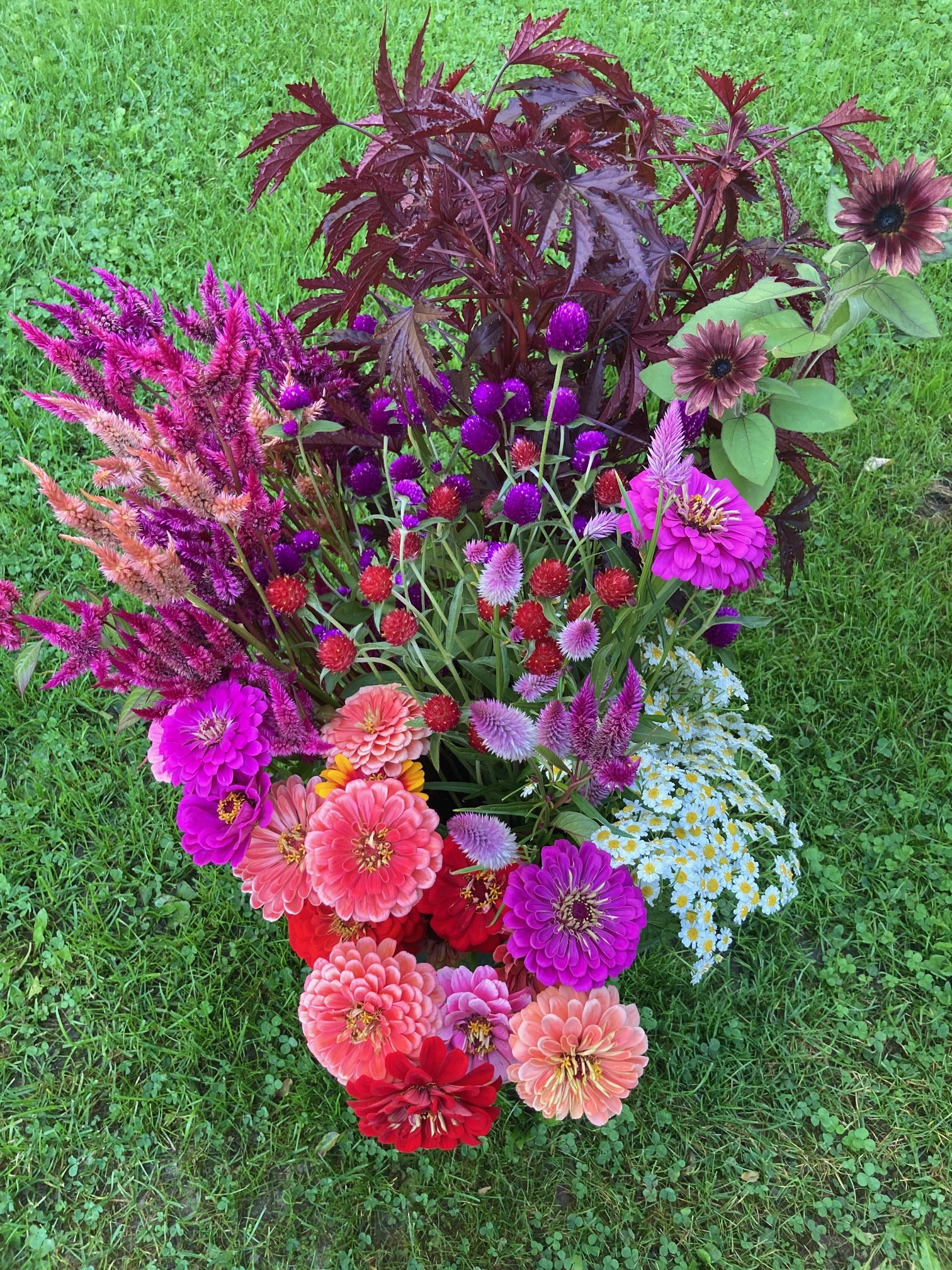bucket of assorted flowers 