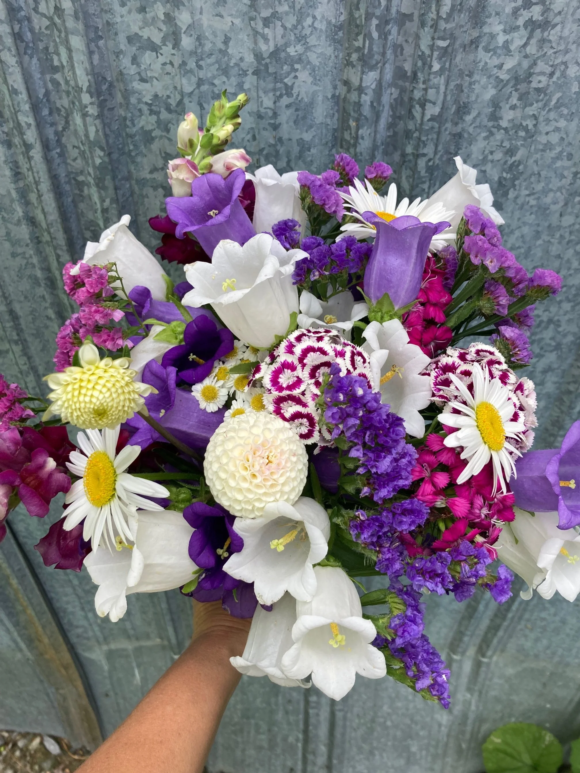 another red white and blue bouquet with a few Sweet Purple White Bicolor