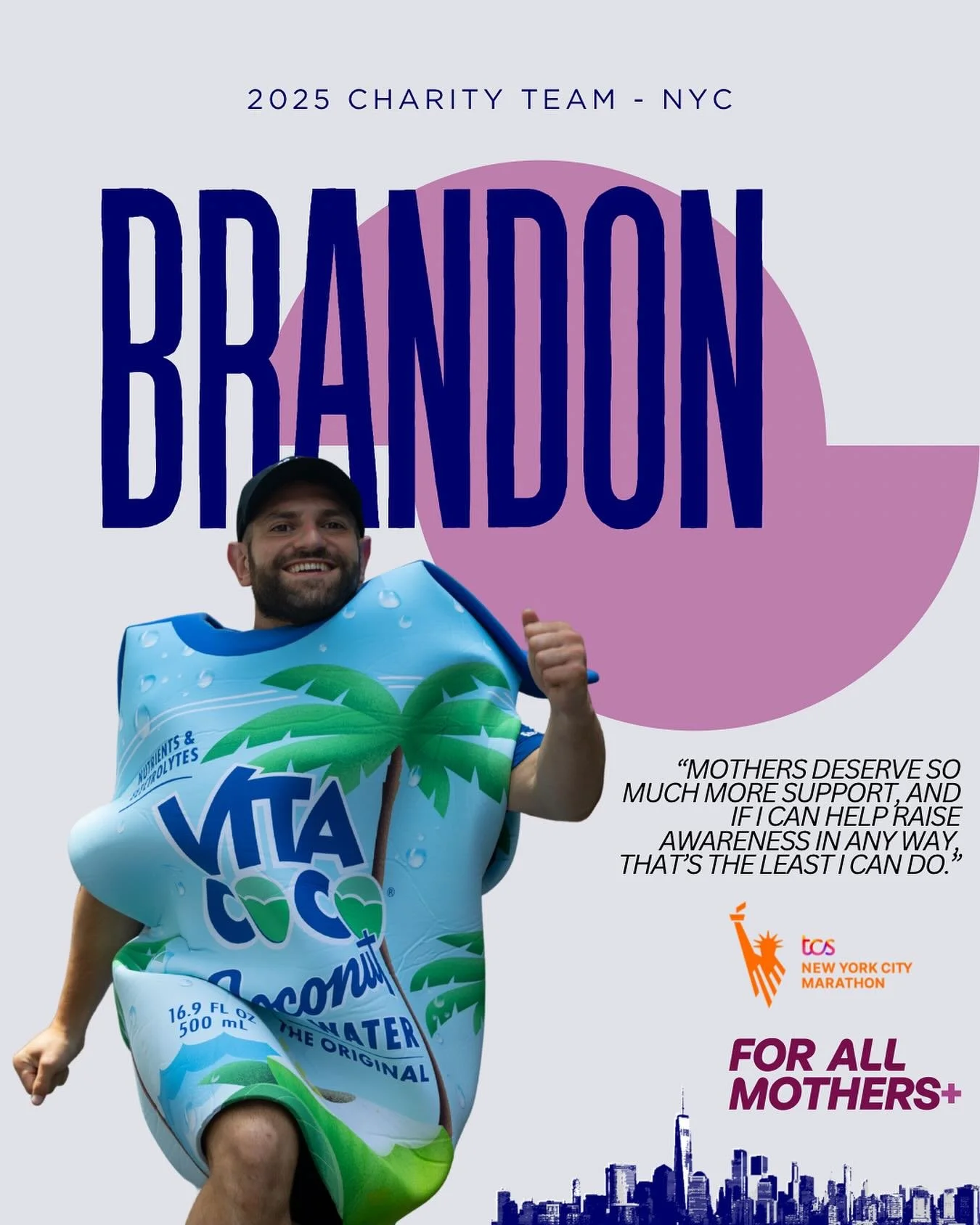 🏃‍♂️ Meet Brandon — the legend in the making (and yes, the one running around NYC dressed as a @vitacoco carton 🥥).
It’s his first marathon, and he’s doing it in full costume, full send, and full spirit — all for a caus