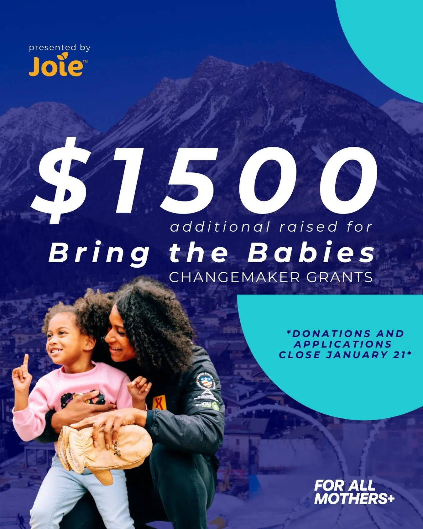Thanks to your generosity, we&rsquo;ve raised $1,500 so far toward additional funding for the Bring the Babies Changemaker Grant, proudly sponsored by @joiebaby_usa .

This grant exists to support Olympic and Paralympic mothers and their families&mda