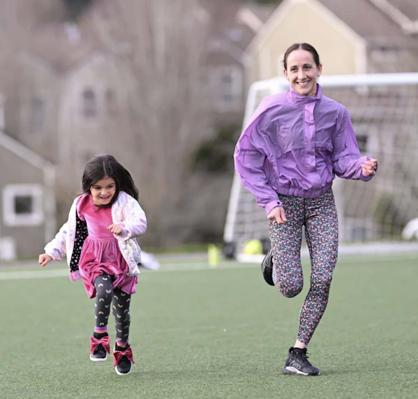 Olympian Shannon Rowbury and her daughter Sienna run together