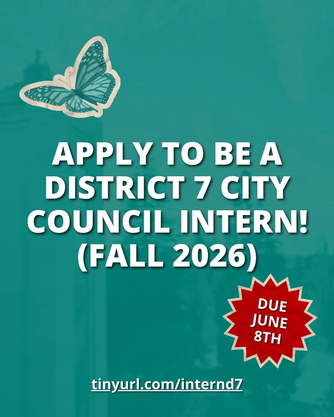 Want to learn more about local government and make change in our Berkeley community? Apply to intern with the D7 office! Applications are due June 8th at 5pm. Learn more &amp; apply now at tinyurl.com/internd7!