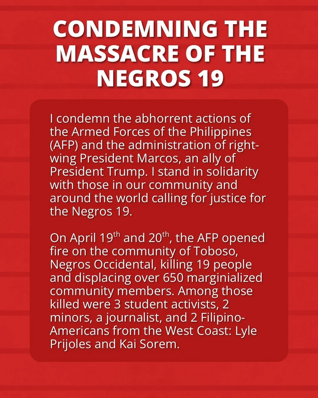 Condemning the Massacre of the Negros 19
