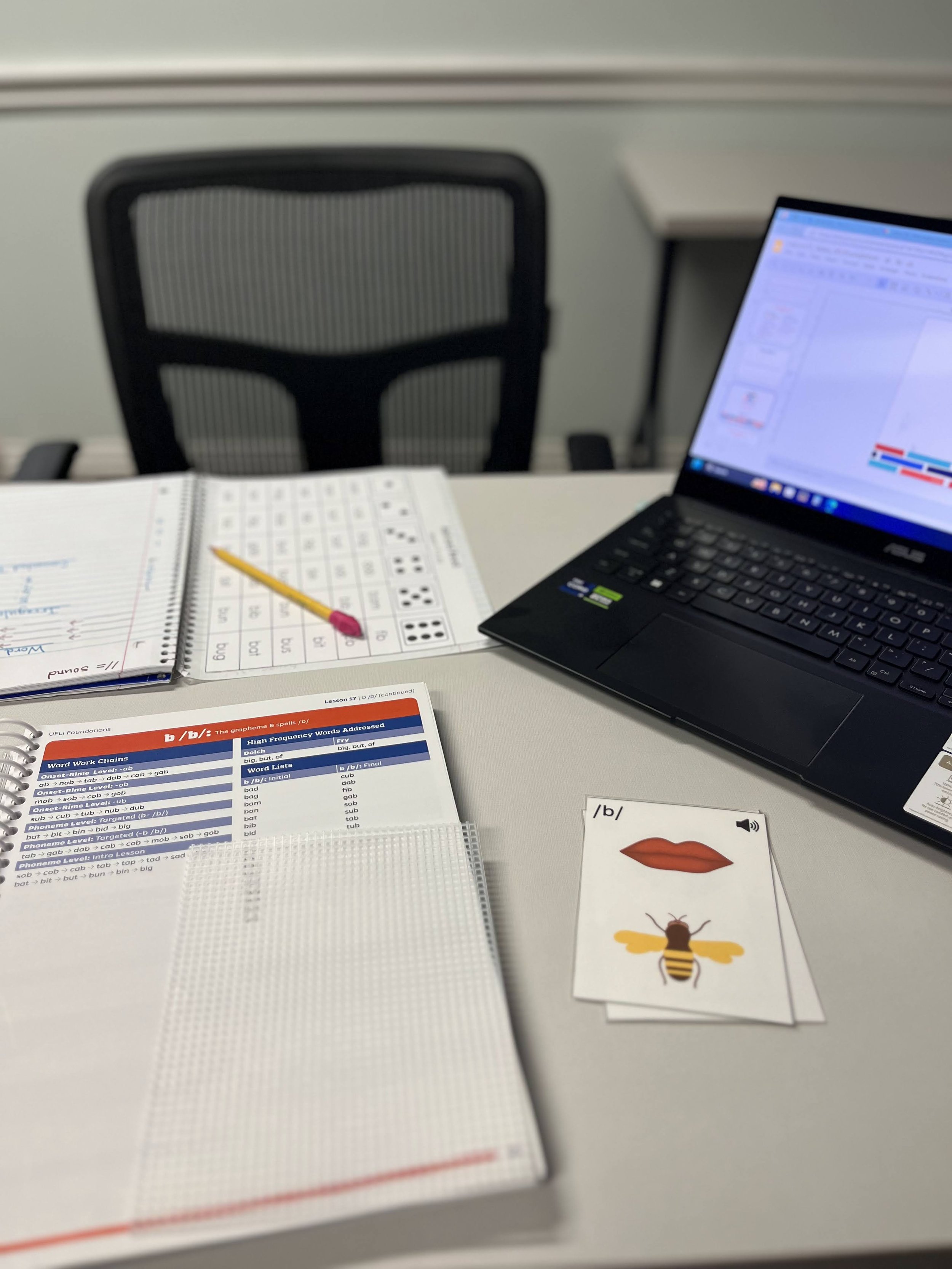 Reading tutor material set up