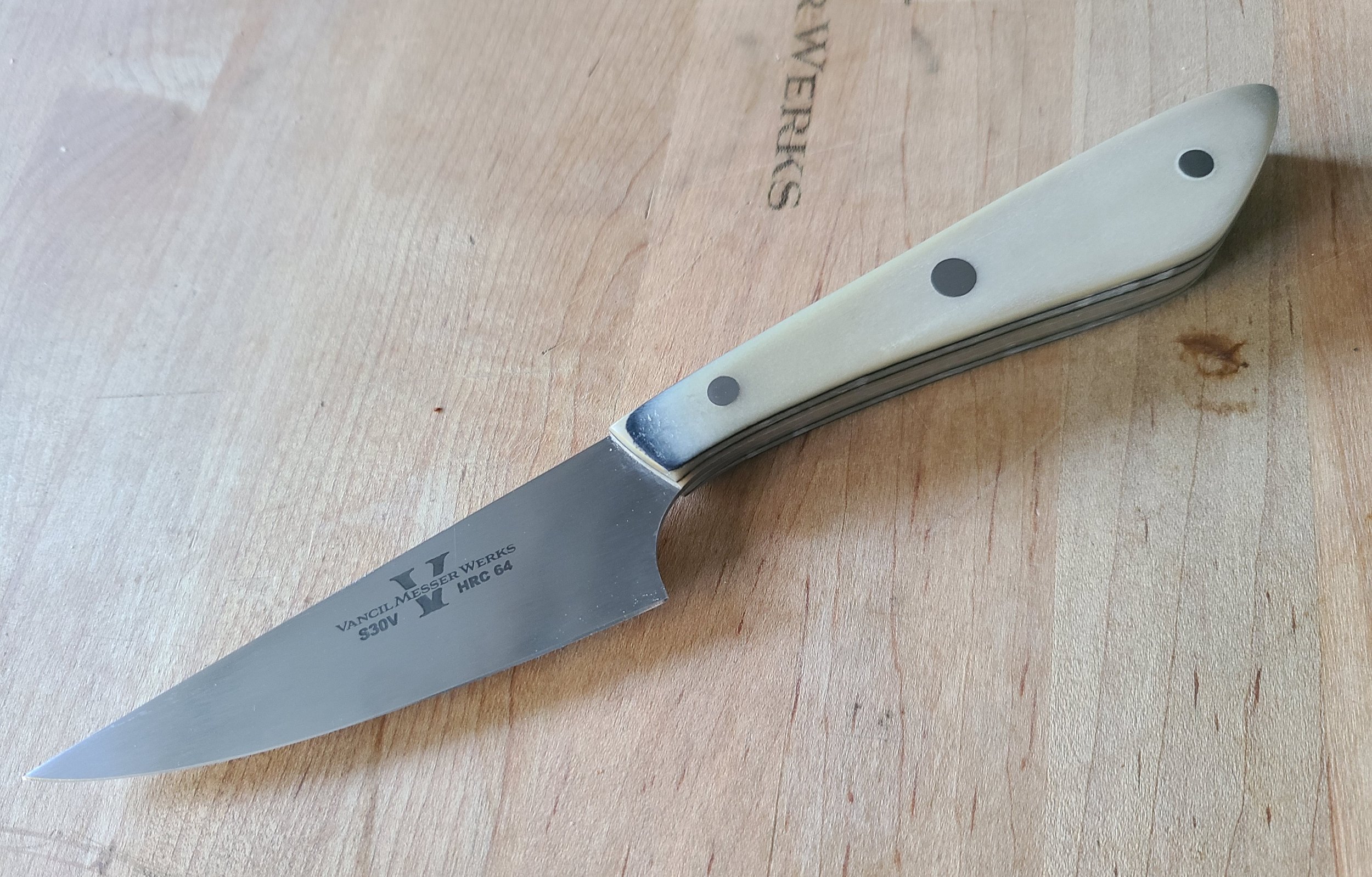 4" S30V Paring with black and white paper micarta scales