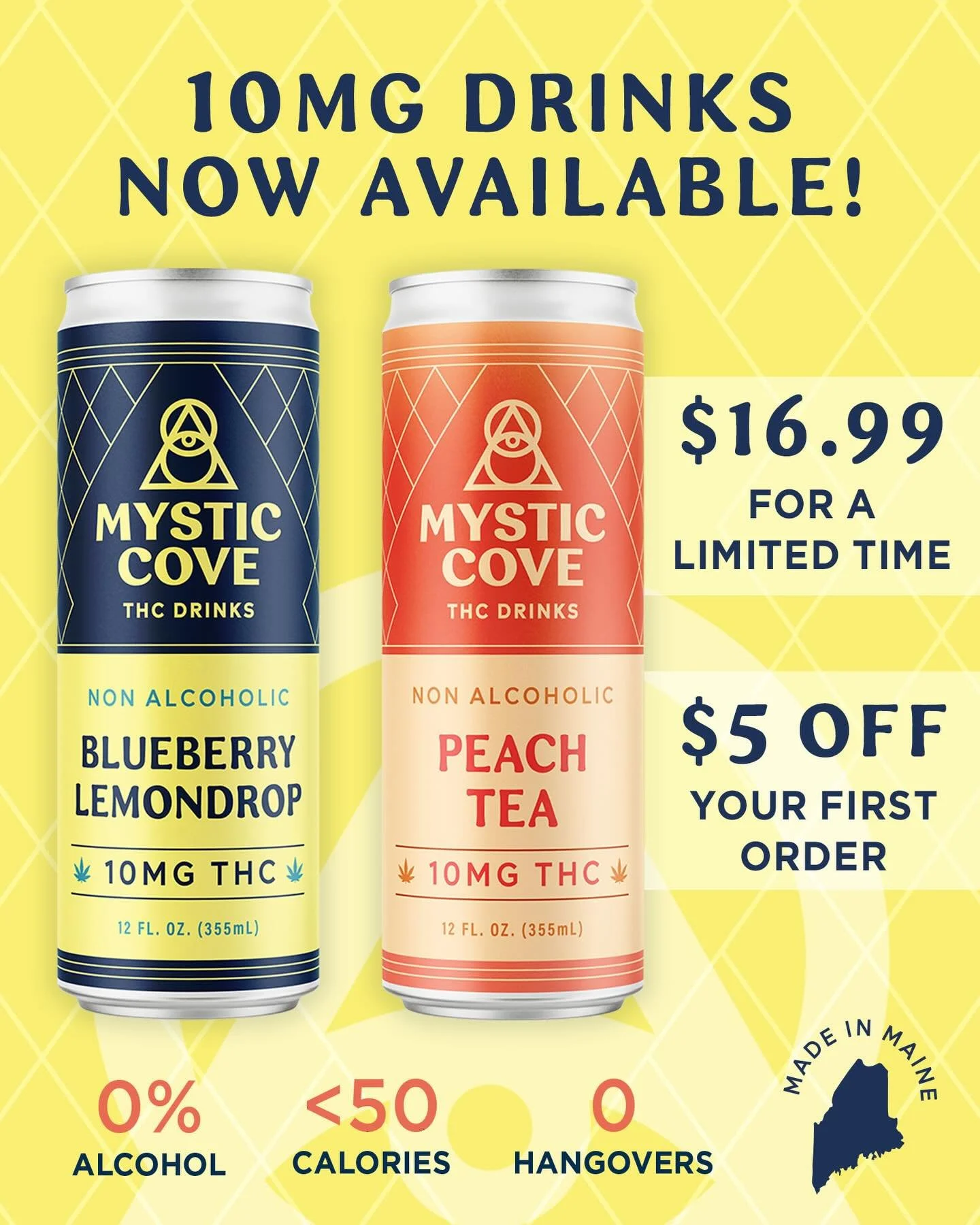 ✨All New Mystic Cove 10mg Drinks✨are finally here! Available in Blueberry Lemondrop and an all new Peach Tea! Now for sale at all Sebago locations and on their way to your favorite beverage retailer. The 10mg drinks will only be available to-go at Se