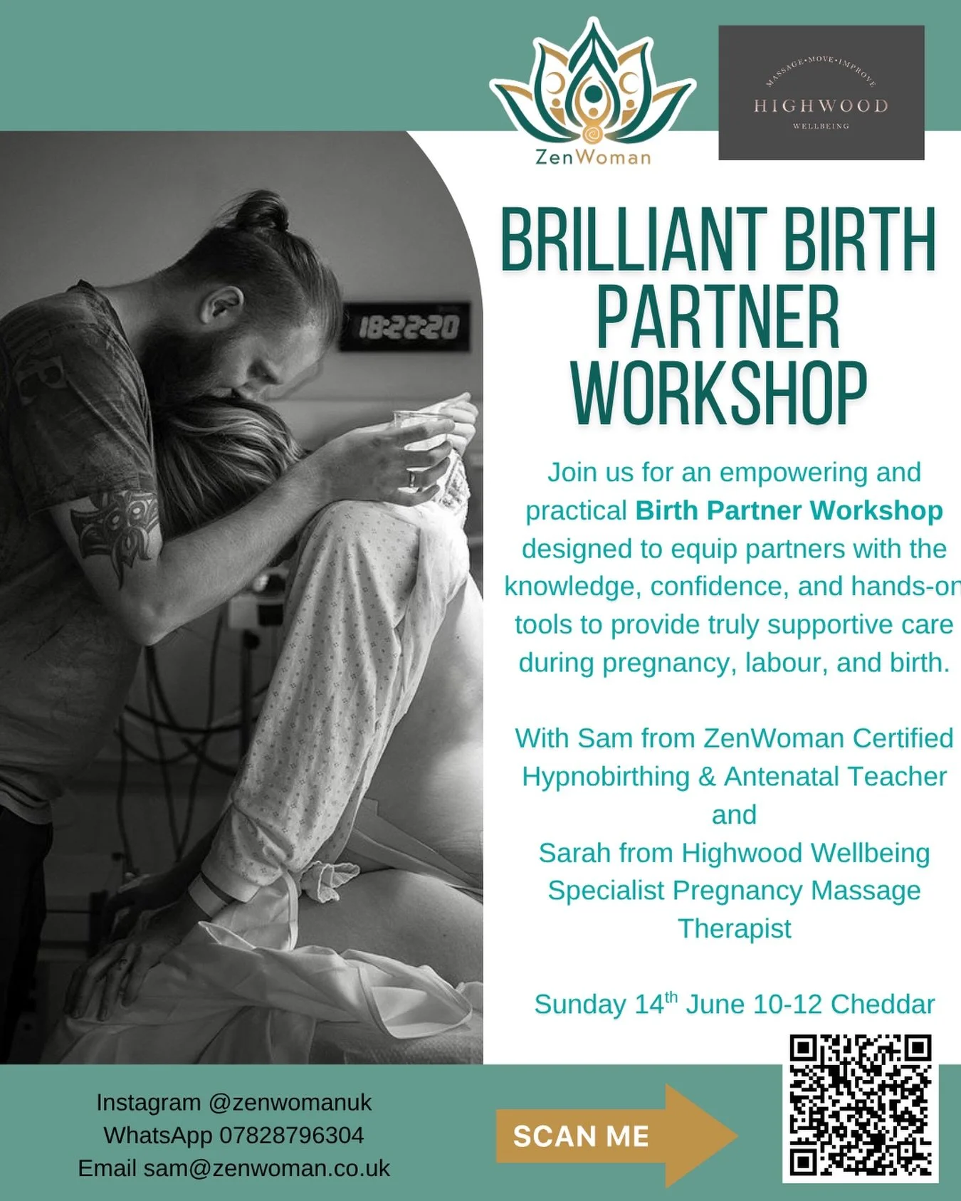 💪 Brilliant Birth Partner Workshop 💪 With Sam from ZenWoman + Guest Expert Sarah Brown, @highwoodwellbeing 

Guys, this one&rsquo;s for you! 🤝 Want to be the calm, confident partner every mum needs?
Join us to:
 ✅ Learn your role in pregnancy, lab