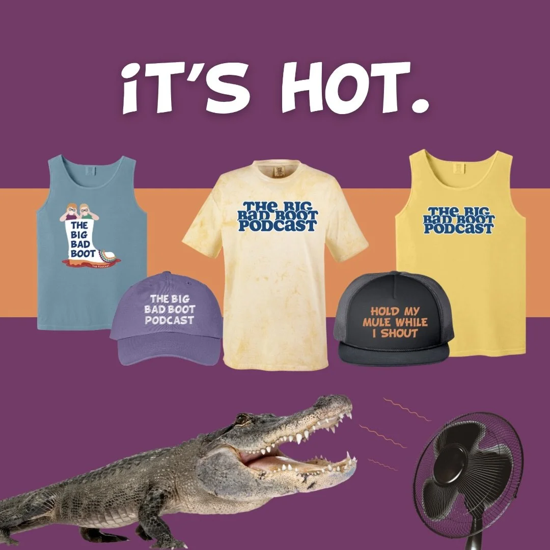 Put your sweaty behind in some of our merch! Visit thebigbadboot.com! #podcast #merch #thebigbadboot
