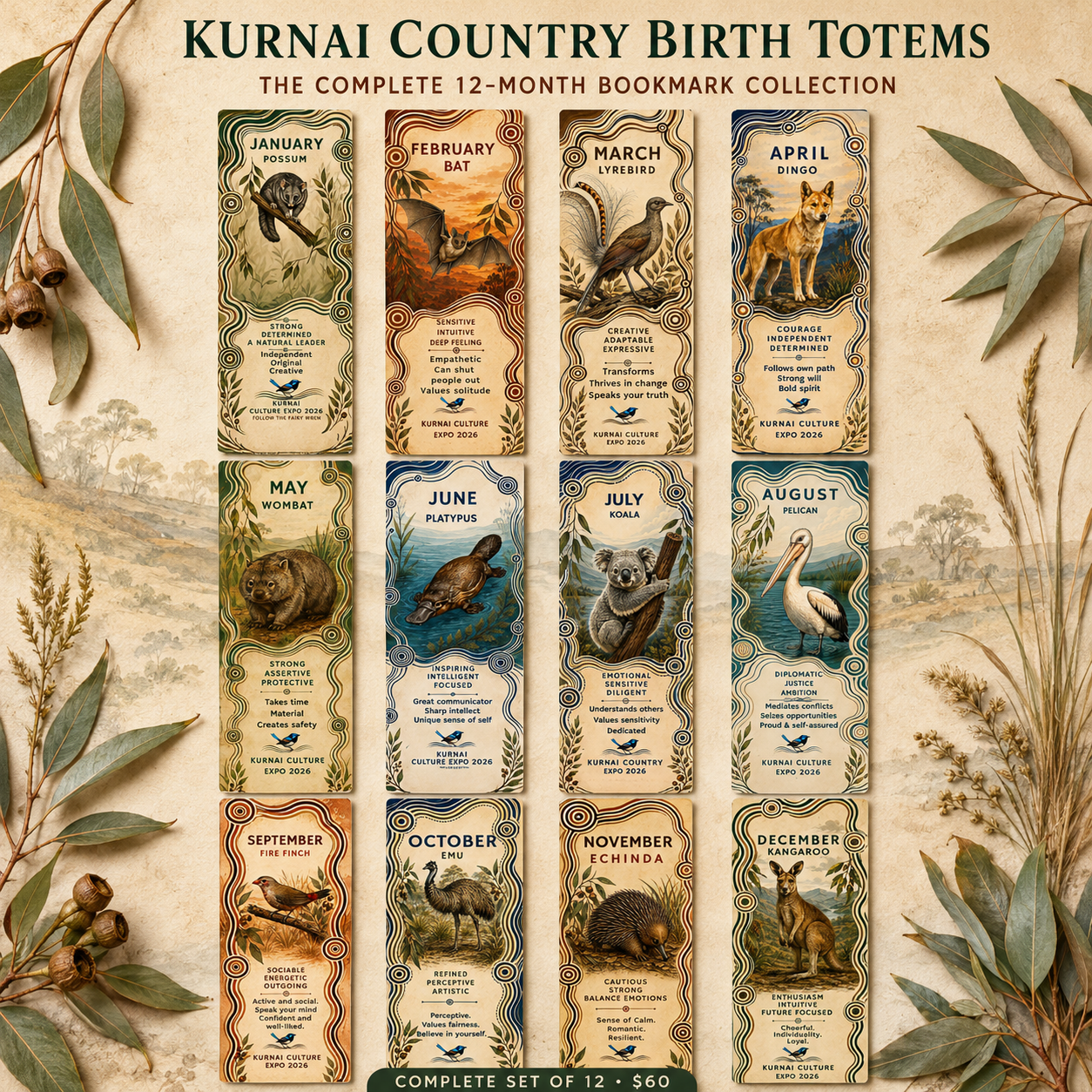 Kurnai Country 12-month birth totem set.png