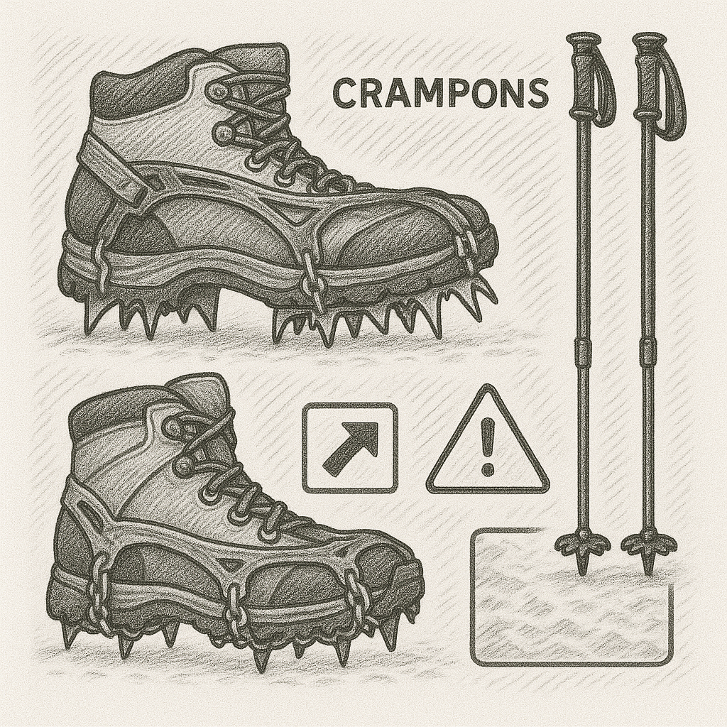 How to Use Crampons, Microspikes, and Trekking Poles Safely on Winter Trails