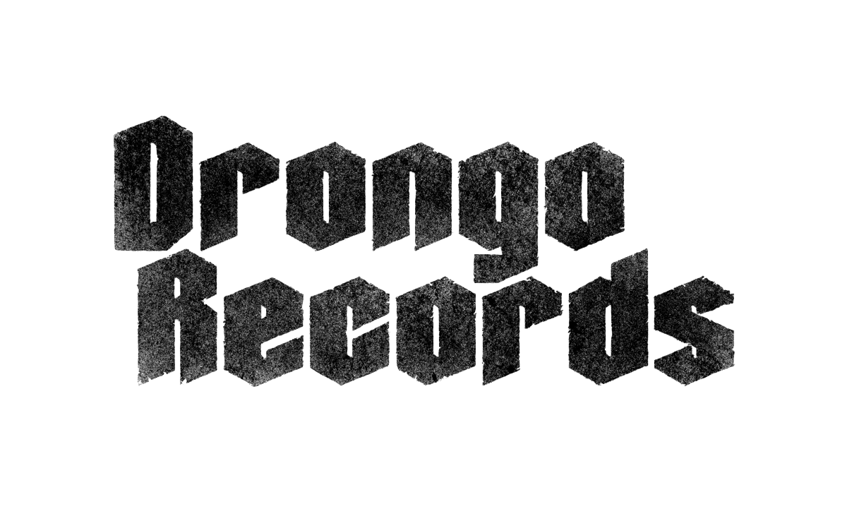 Text reading 'Drogo Records' in stylized black and white 3D block letters on a black background.