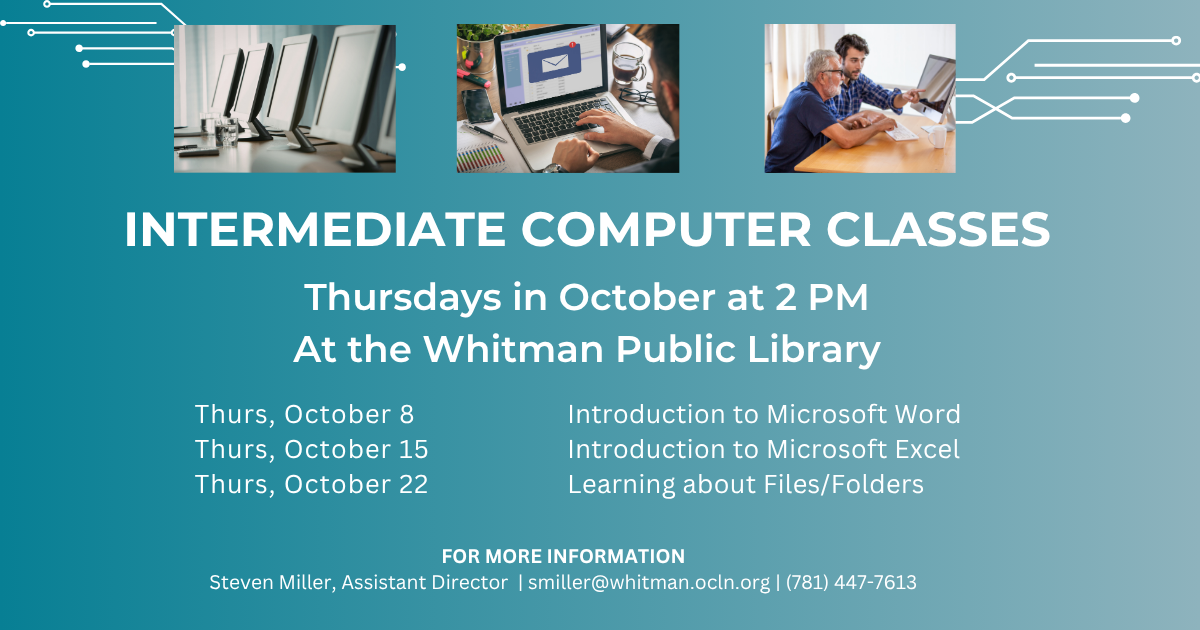 Intermediate Computer Classes on Thursdays at 2 PM in October