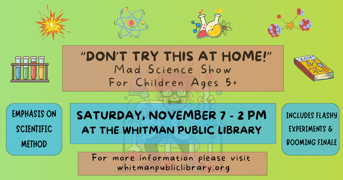 Don't Try This at Home Mad Science Show on Saturday, November 7 at 2 PM