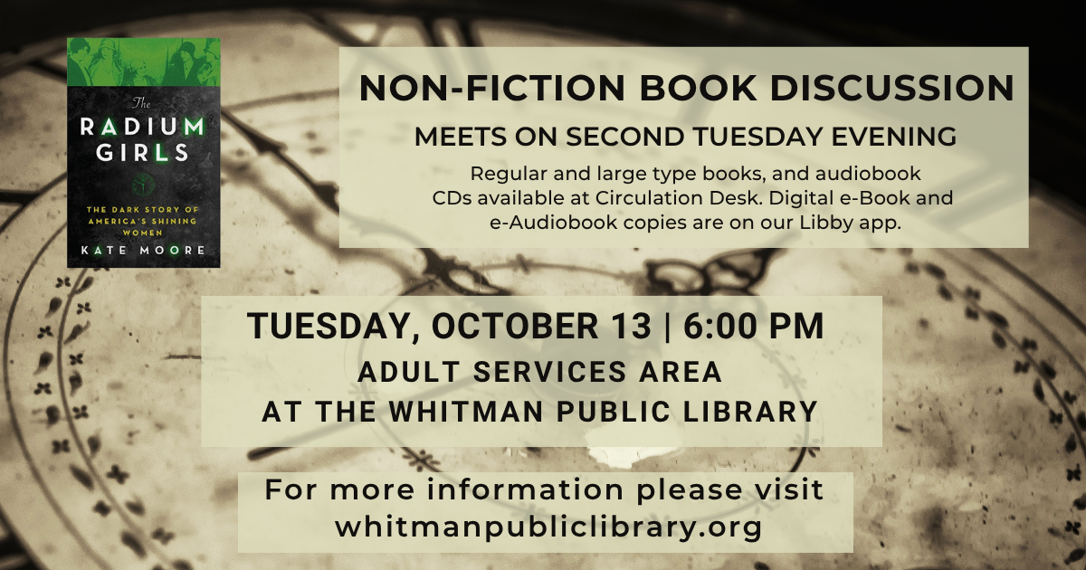Non Fiction Book Discussion on Tuesday, October 13 at 6 PM