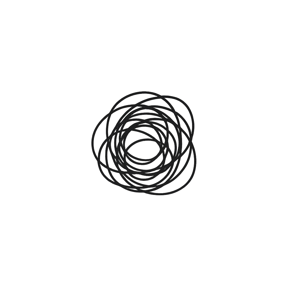 Black rubber band ball with multiple intertwined bands, situated on a black background.