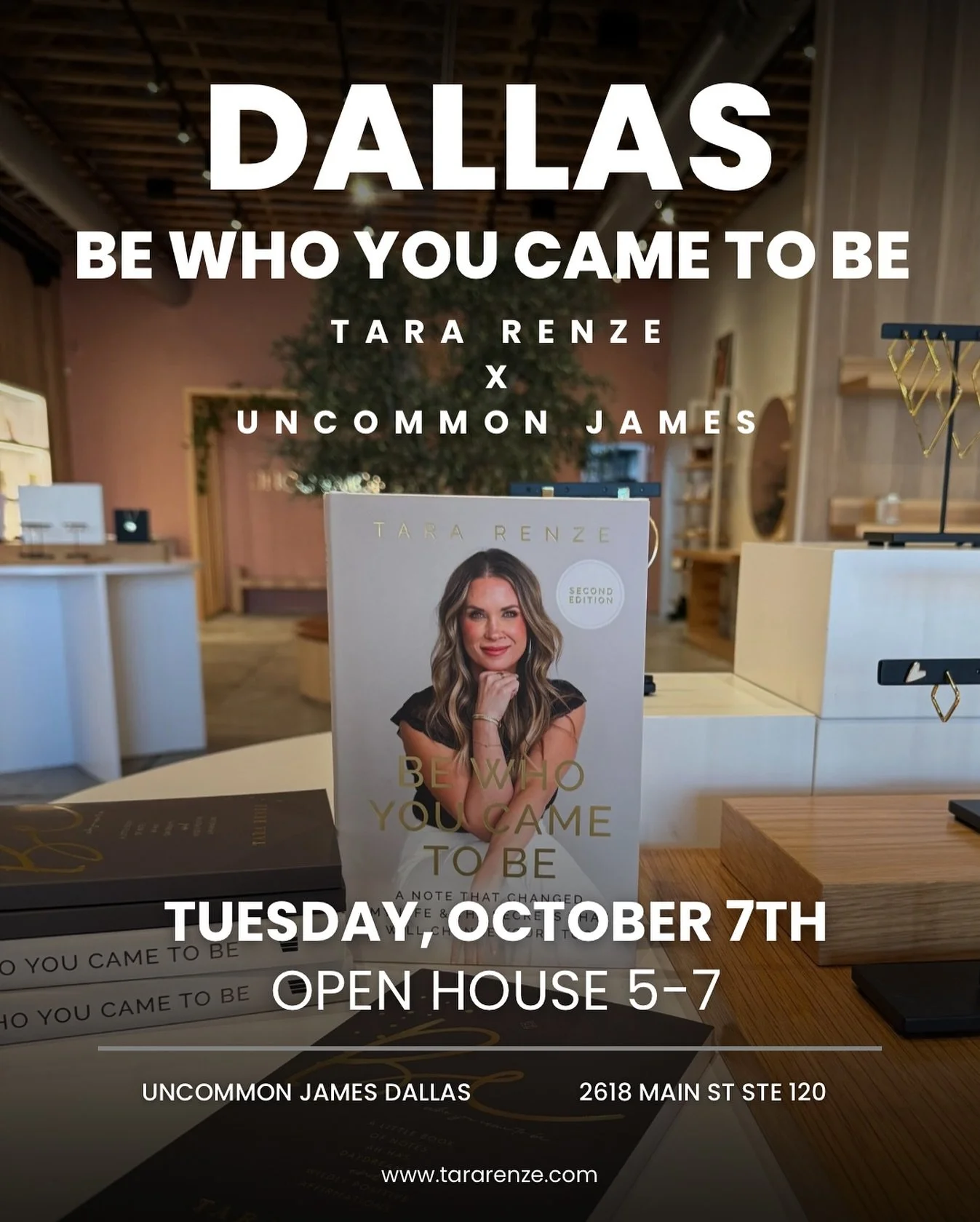 Dallas, you&rsquo;re up next! 

Join me Tuesday, October 7th at Uncommon James Dallas for a Be Who You Came To Be book event and trust me, this is not your typical boring book signing.

💫 Connection, community &amp; conversation

 🛍️ 20% off storew
