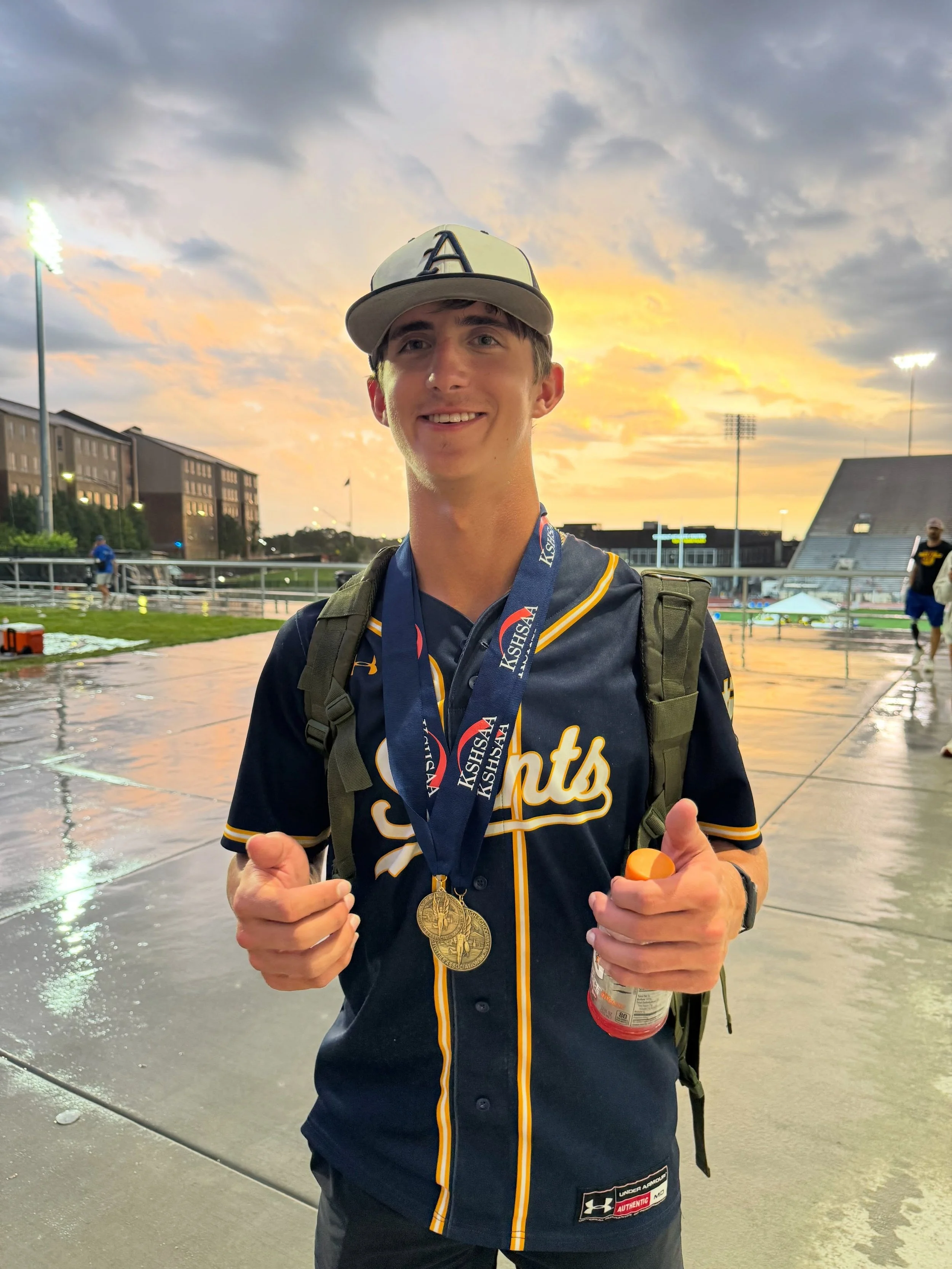 Two sports. Two medals. One unforgettable weekend. ❤️⚾️🏃&zwj;♂️

We arrived in Wichita on Thursday for the state championships, only to have everything postponed because of rain.

Friday brought clear skies and a packed schedule.

Jack played in the