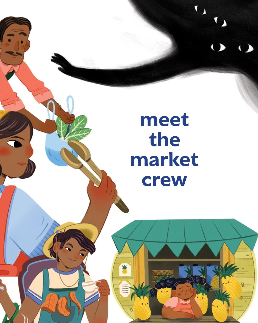 Part Two: Meet the wonderfully weird sellers at the market! Can you guess who is the owner of the lost pineapple bag? 👀🍍
Find out now by purchasing a copy of my book. Available in EN&amp;DE. Link in bio ✨

#childrensbook 
#bookstagram 
#kidlit 
#ki