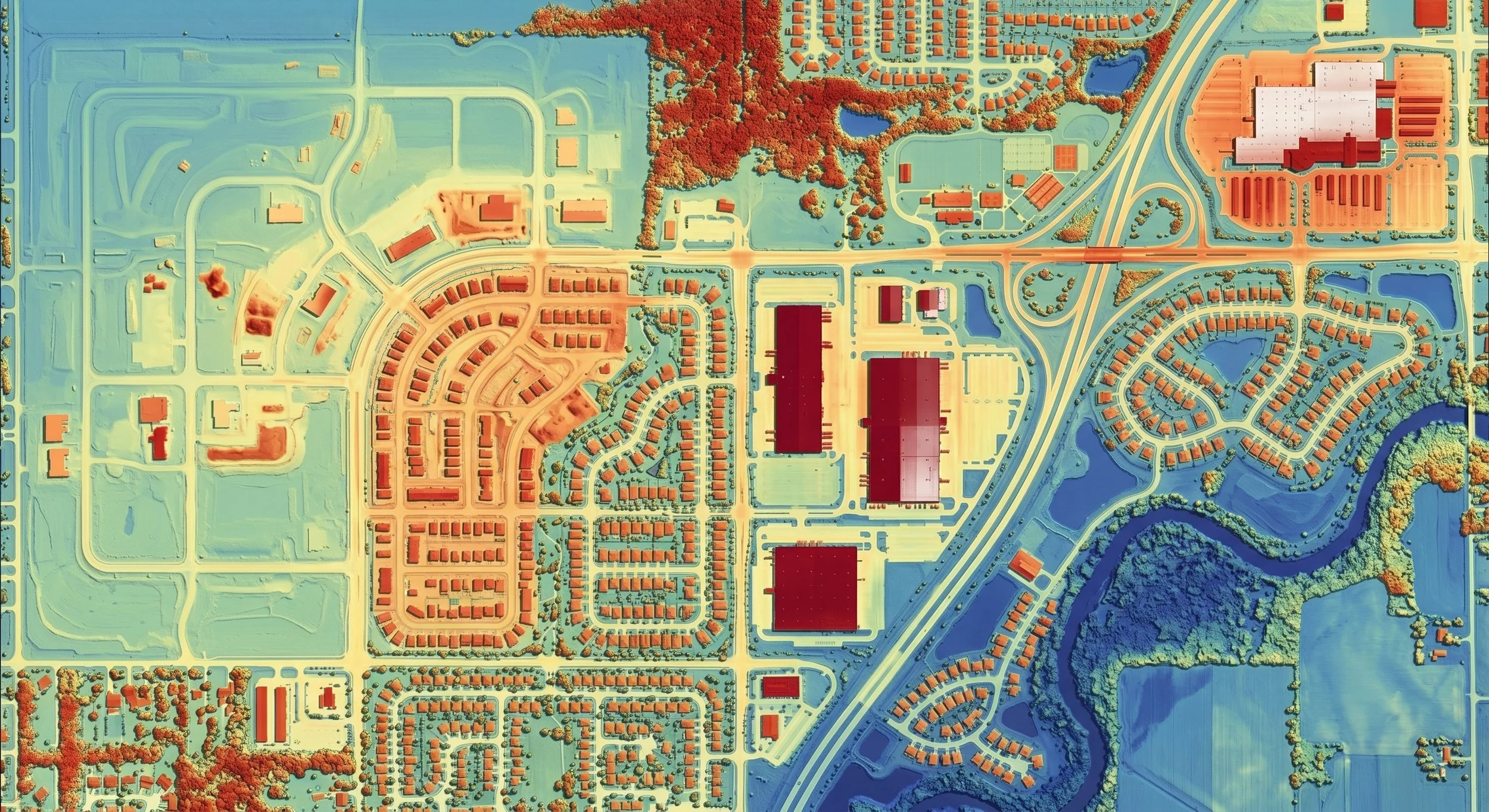 A digital surface model map of a large subdivision.