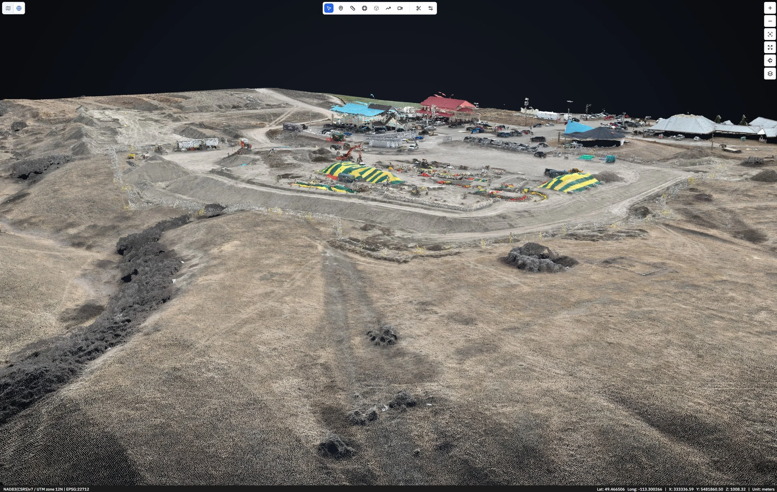 A colorized and classified point cloud model of an active construction site. 