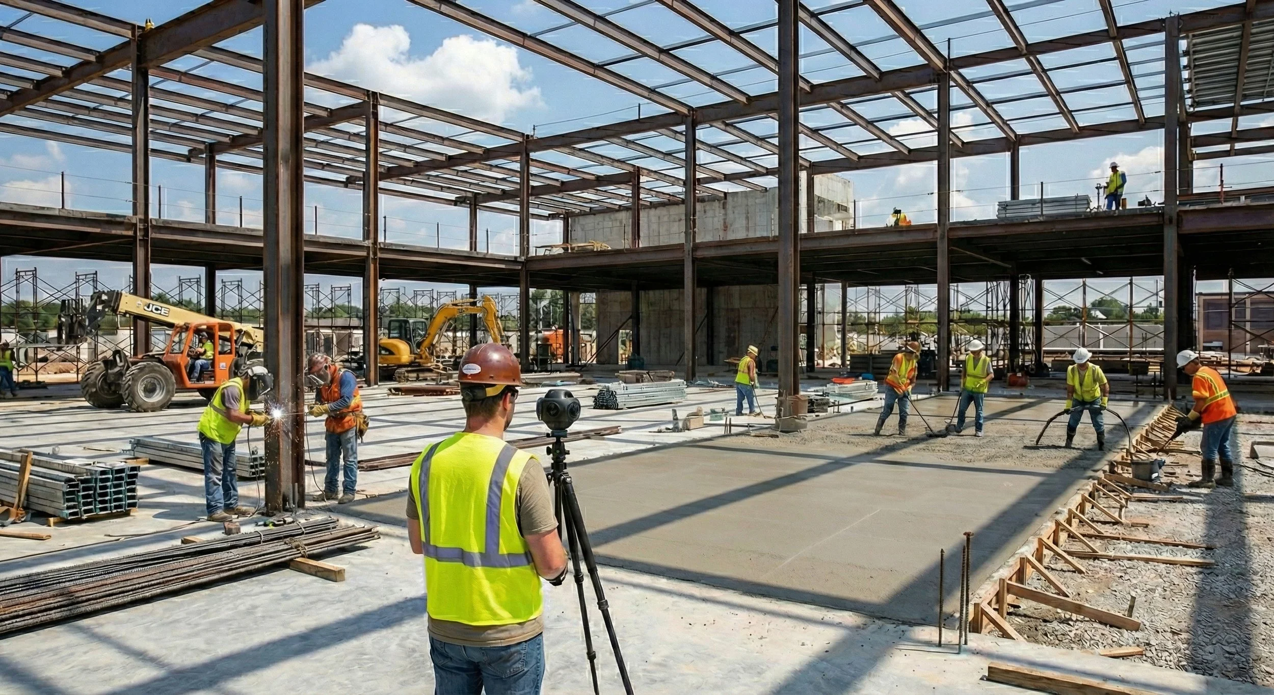 A 360° camera quickly capturing the project site as it is moved around areas.