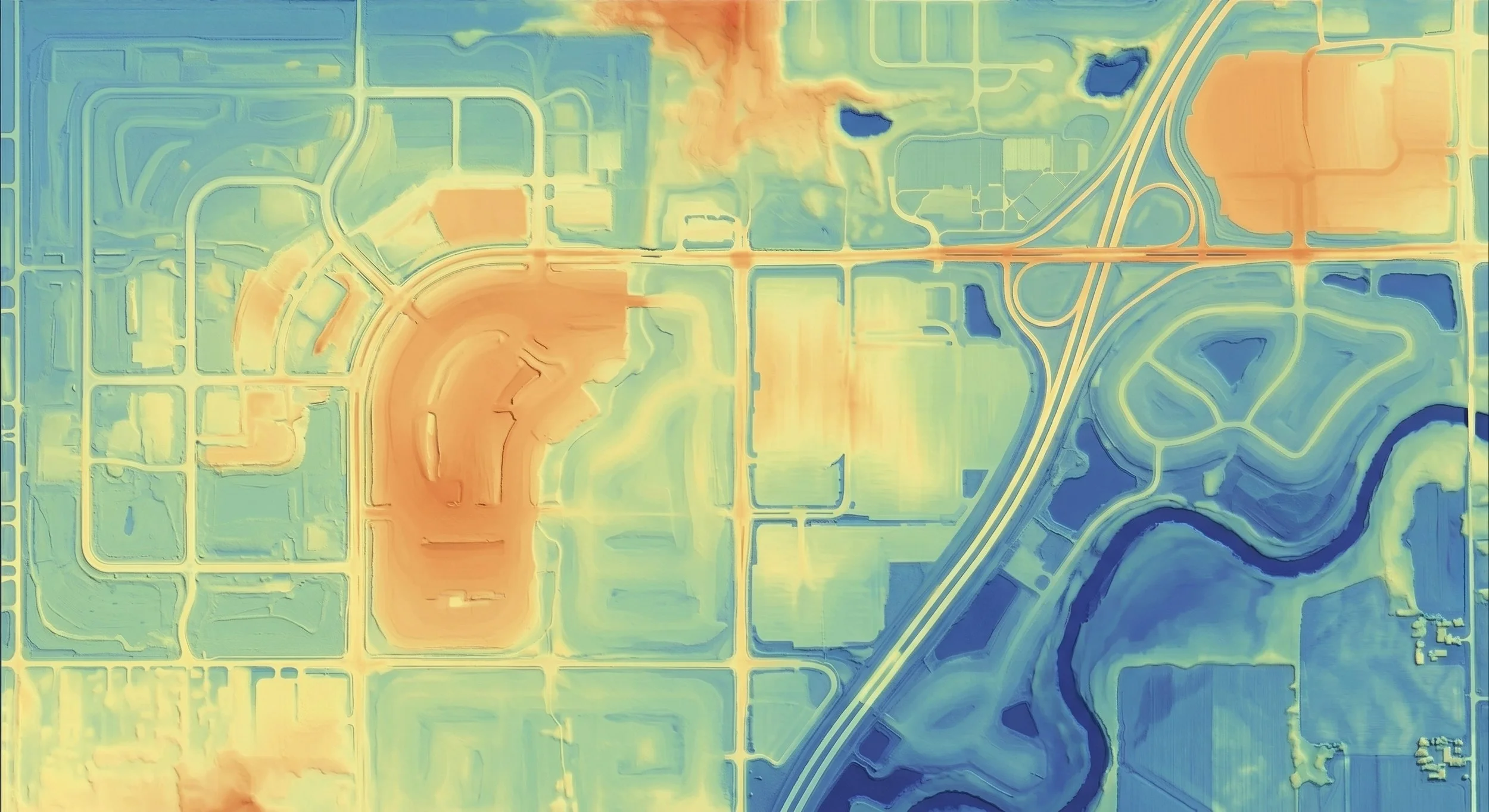 A digital elevation model map of a large subdivision.