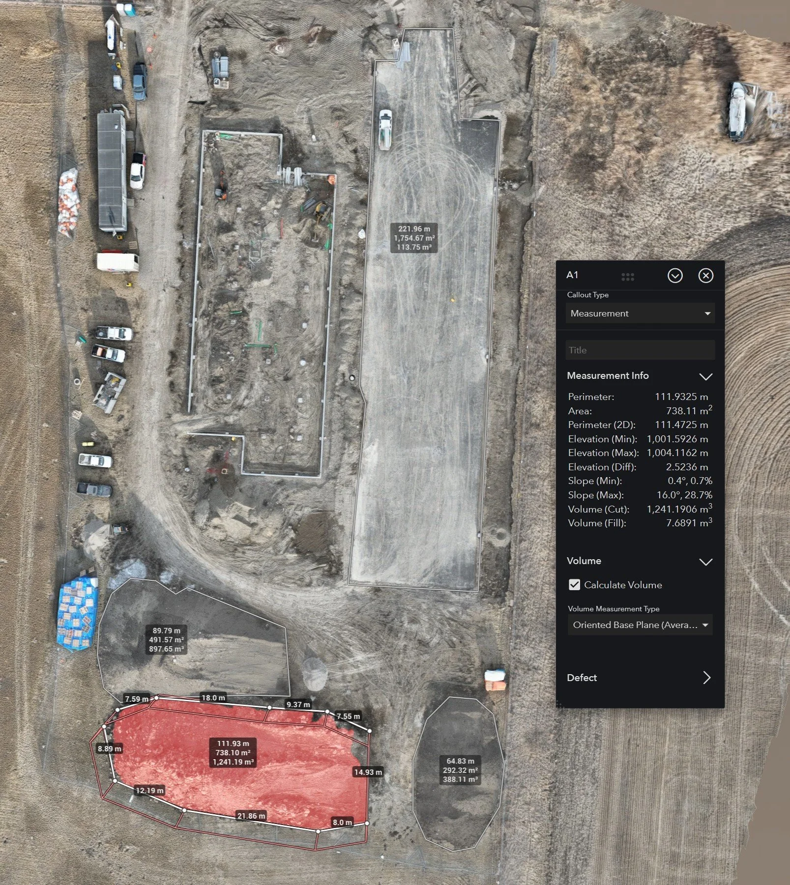 Volumetric analysis of a topsoil stockpile to calculate precise volume for inventory tracking and site material management.