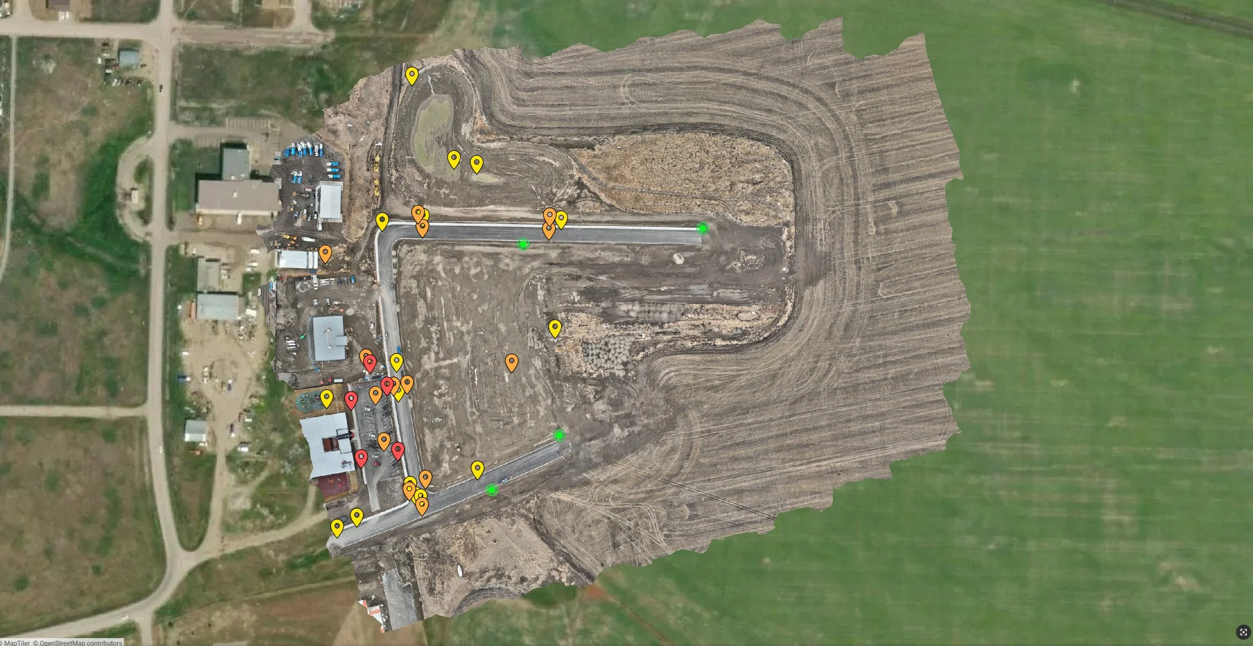 An orthographic map showing locations of deep utility features.