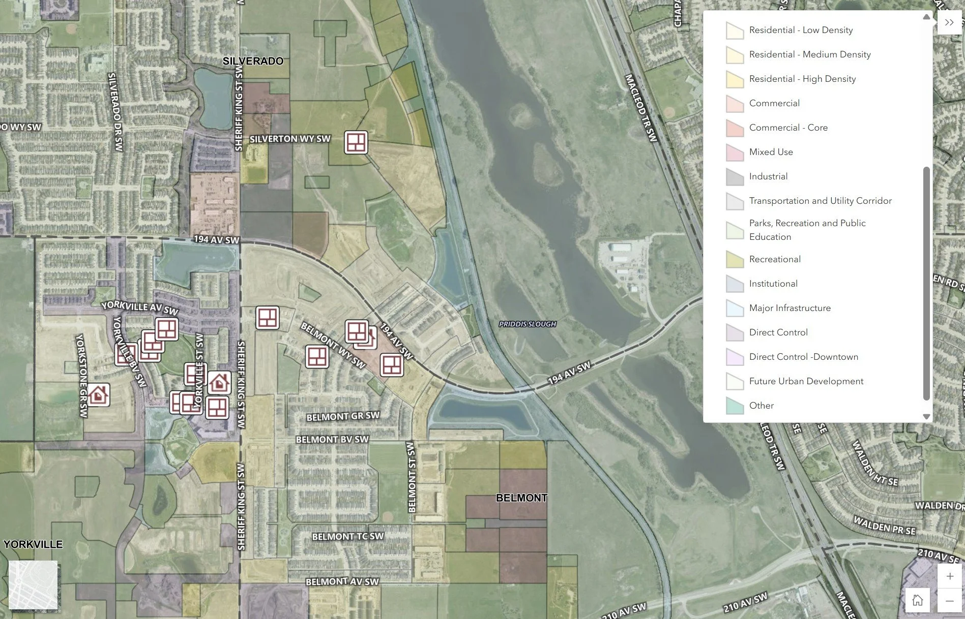 A map visually identifying land-use classes across a broader set of subdivisions in SE Calgary.