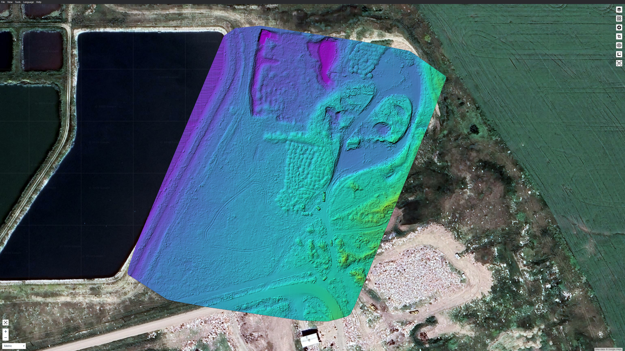 A digital surface model heatmap of a proposed borrow pit location