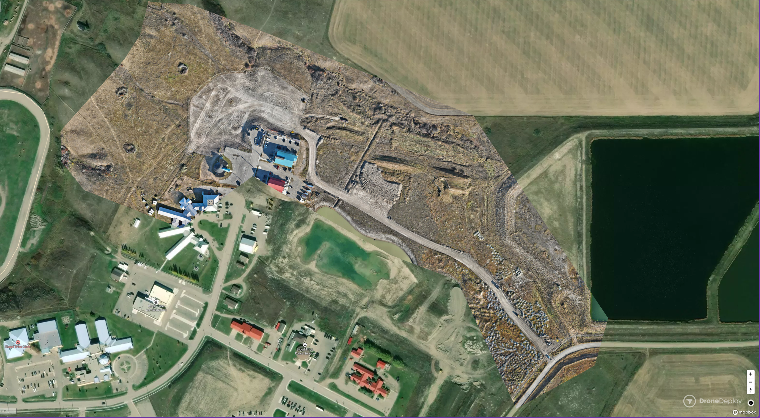 An orthophoto of a project site and haul route