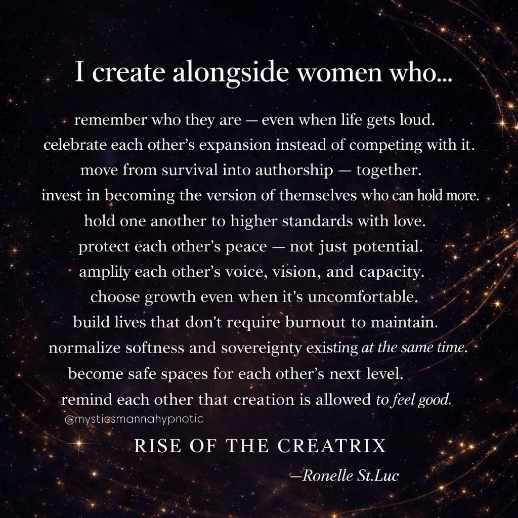 You weren&rsquo;t meant to become &ldquo;HER&rdquo; alone. The Creatrix rises in environments that can hold her expansion. Inside Rise of the Creatrix, we don&rsquo;t just talk about sovereignty, wealth, or authorship&hellip;we amplify it in real tim
