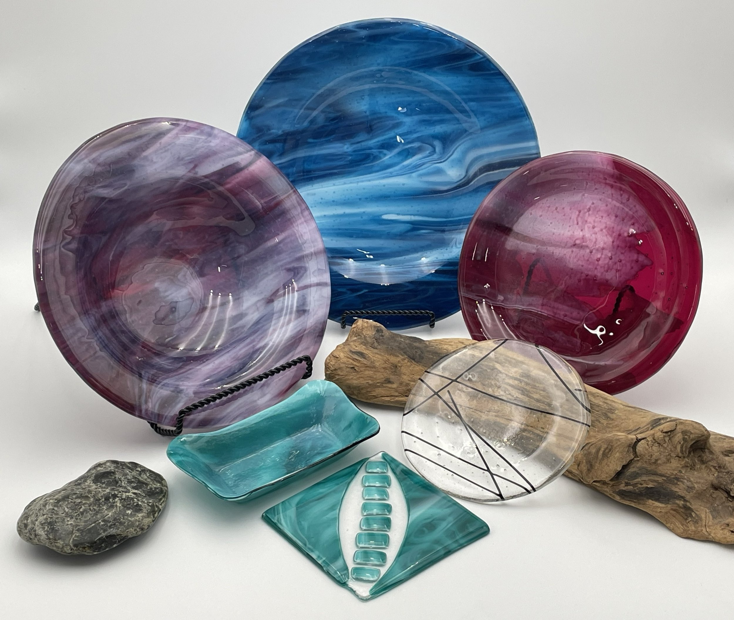 Our food-safe marble dining ware is made in several rich jewel tones including, Night Blue Marble, Sky Blue Marble, Ruby Marble, Amethyst Marble, Peacock Teal Marble and the Clear Chopstix pattern