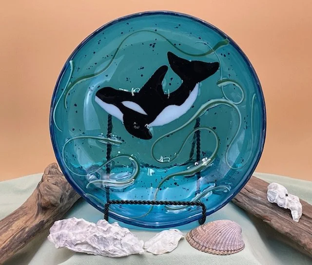 Whale pasta bowl on beautiful transparent blue waters