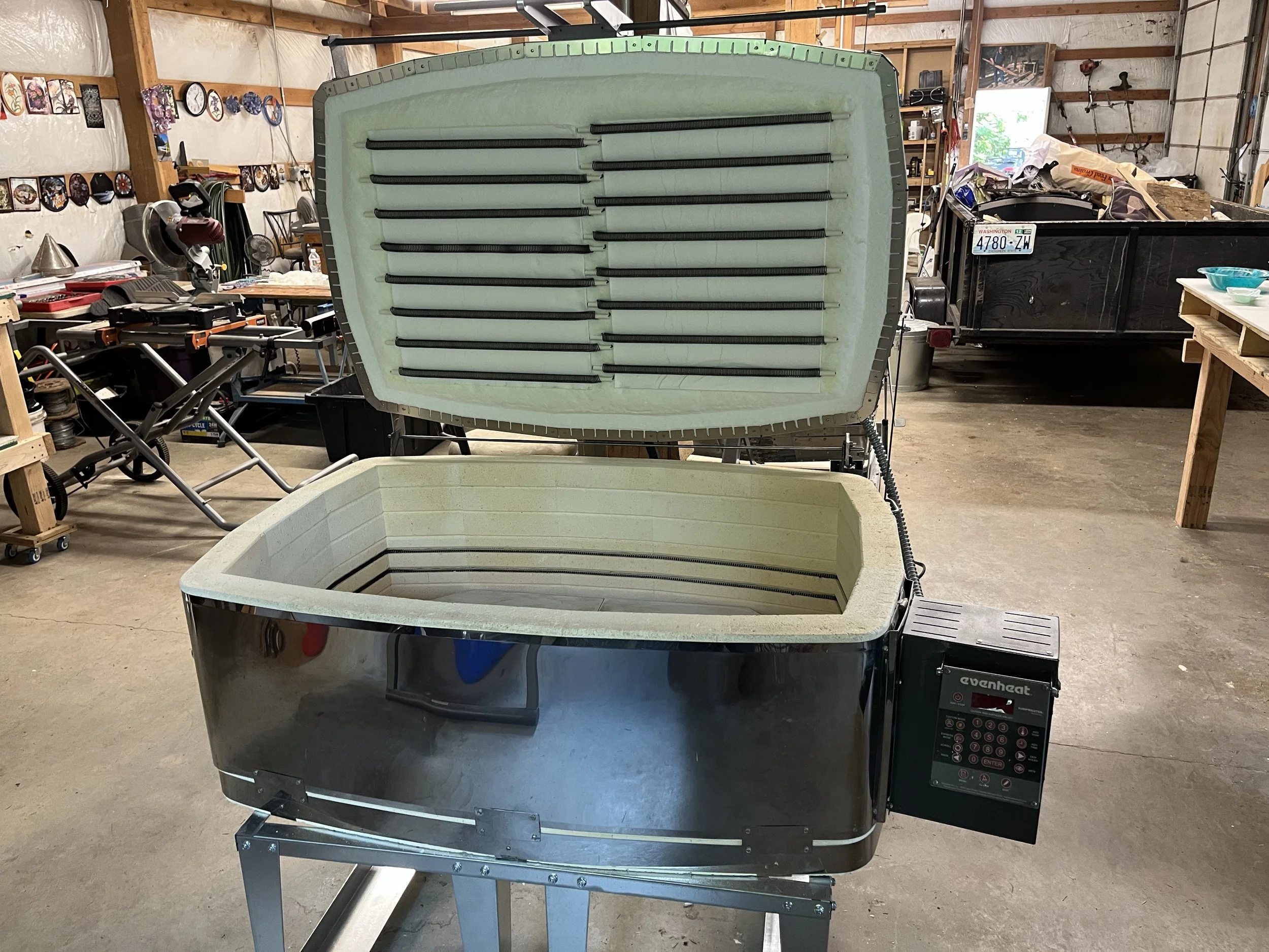 My large Evenheat kiln in the workshop