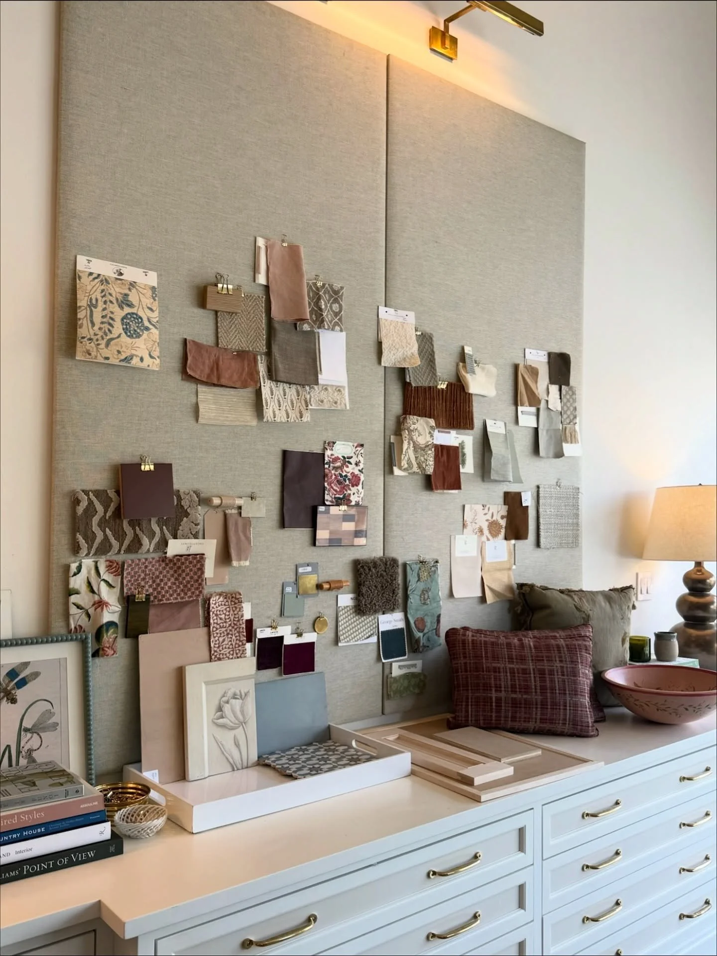 Client accessory meetings at the office &mdash; one of the most fun stages, when the details finally come to life. 🦋