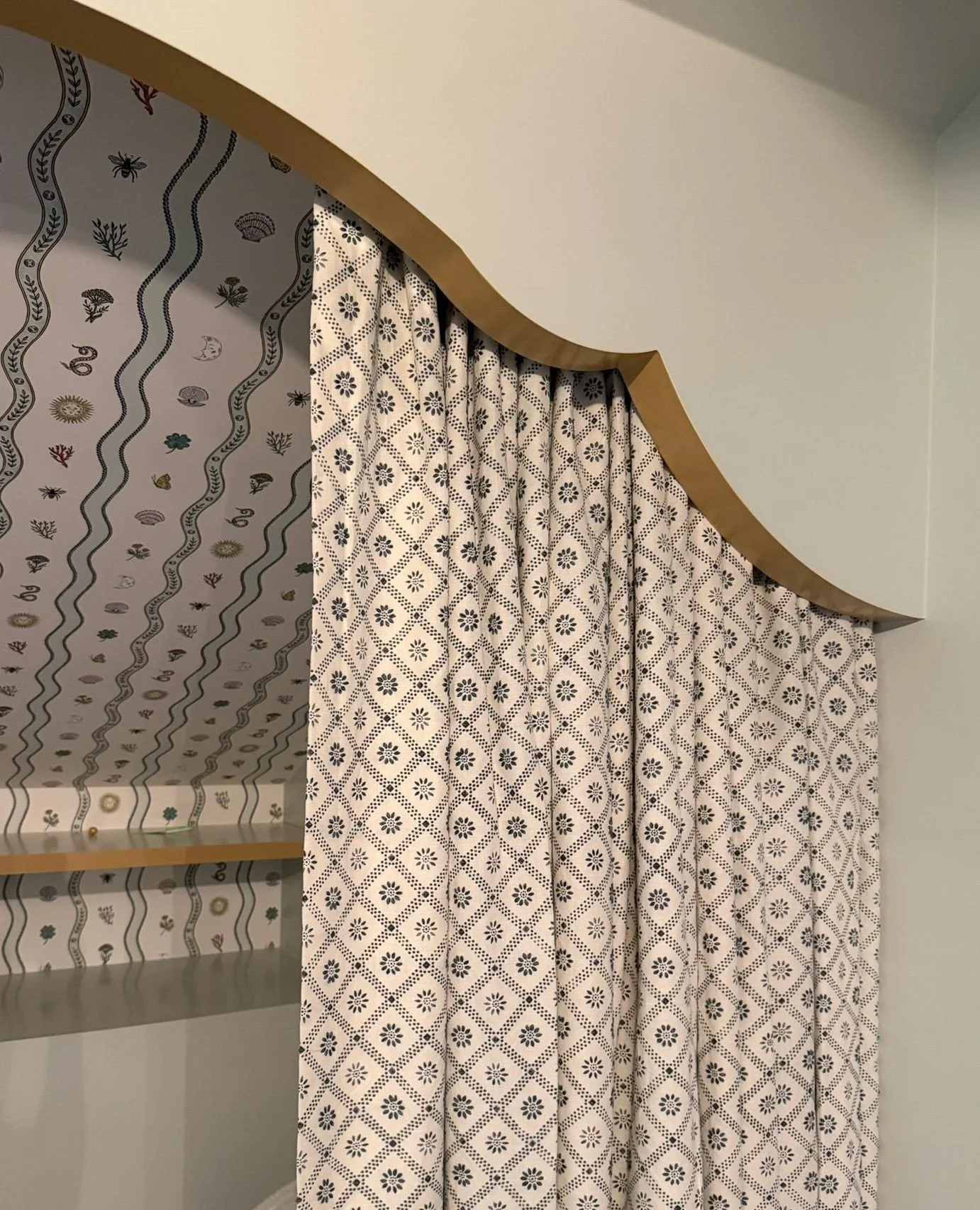 Pattern on pattern, layered with intention.⁠
⁠
Daybed nook complete.⁠
⁠
Curtains drawn for sweet dreams and future games of hide &amp; seek. ⁠
⁠
#mareaclarkinteriors #workinprogress