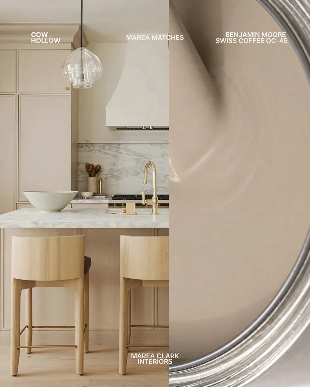 New Series: Marea Matches⁠
⁠
There&rsquo;s something about the power of paint&mdash;it has the ability to completely transform how a room feels.⁠
⁠
Our Cow Hollow uses a quiet palette of warm neutrals. @benjaminmoore Swiss Coffee OC-45 reflects the s