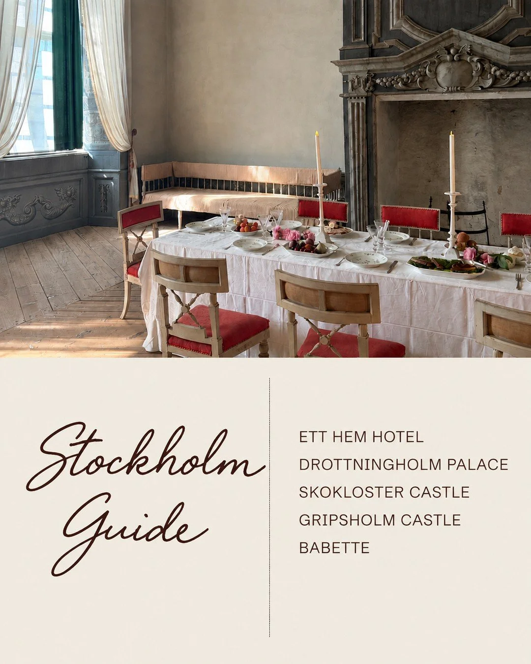My Stockholm City Guide. ⁠
Stay: Ett Hem ⁠
Eat: Babette⁠
See: Drottningholm Palace, Skokloster Castle &amp; The Gripsholm Castle. ⁠