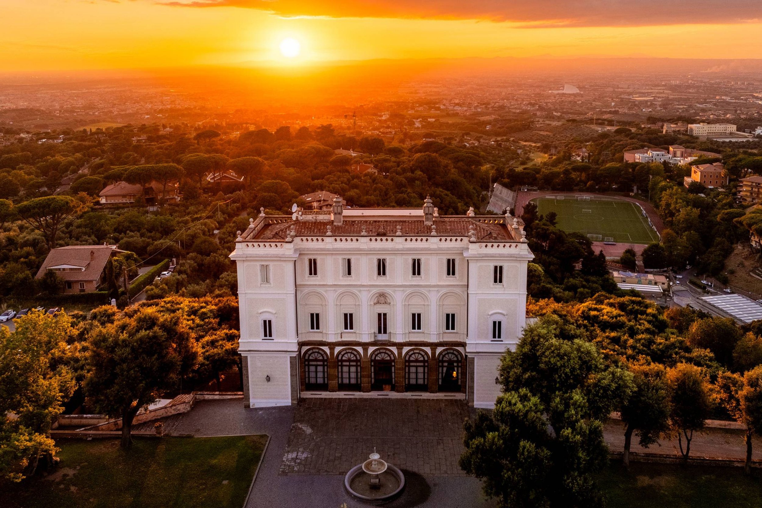The historic villa outside Rome where Bible Study Live travelers stay, at sunset