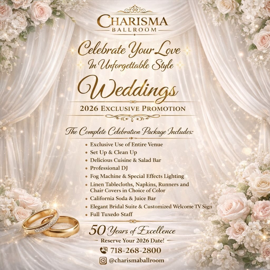 For more than 50 years, Charisma Ballroom has been a trusted choice for wedding celebrations, known for outstanding service, exquisite cuisine, and private, exclusive events. Inquire today by direct message or phone for availability and details. ❤️

