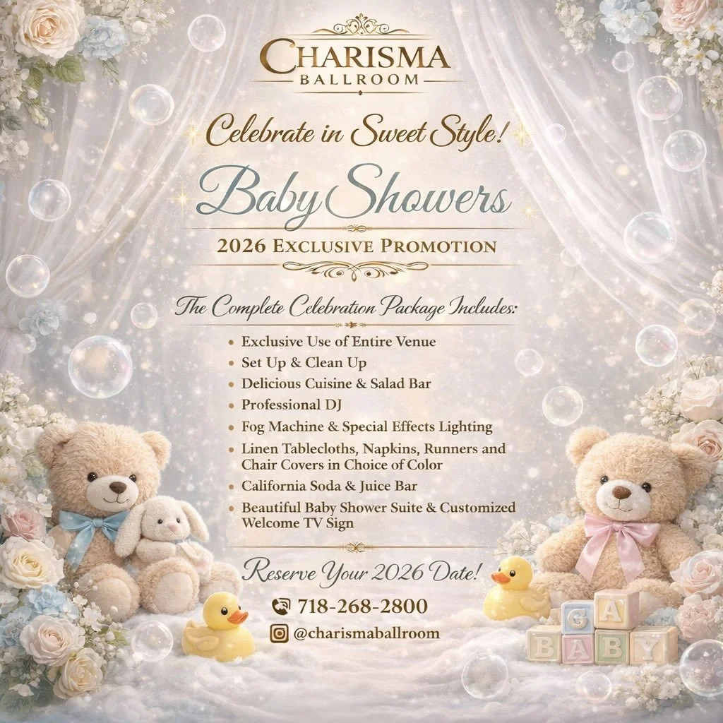 Planning a baby shower? Charisma Ballroom is now offering a special promotional package for baby shower celebrations.
Contact us via direct message or phone to receive details and check availability.

&bull;
&bull;
&bull;
&bull;

#babyshowersinqueens