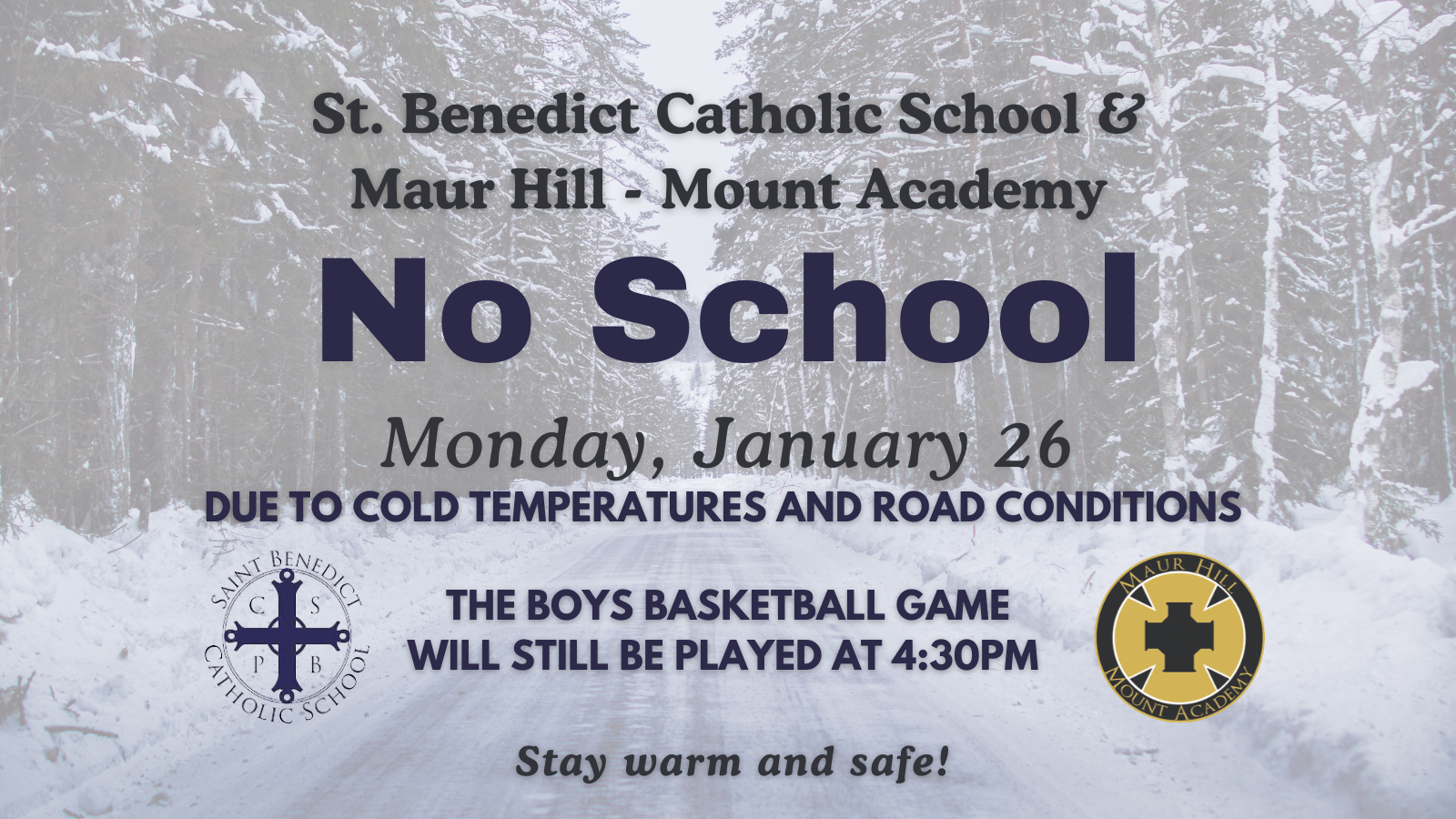 No School Monday 1/26