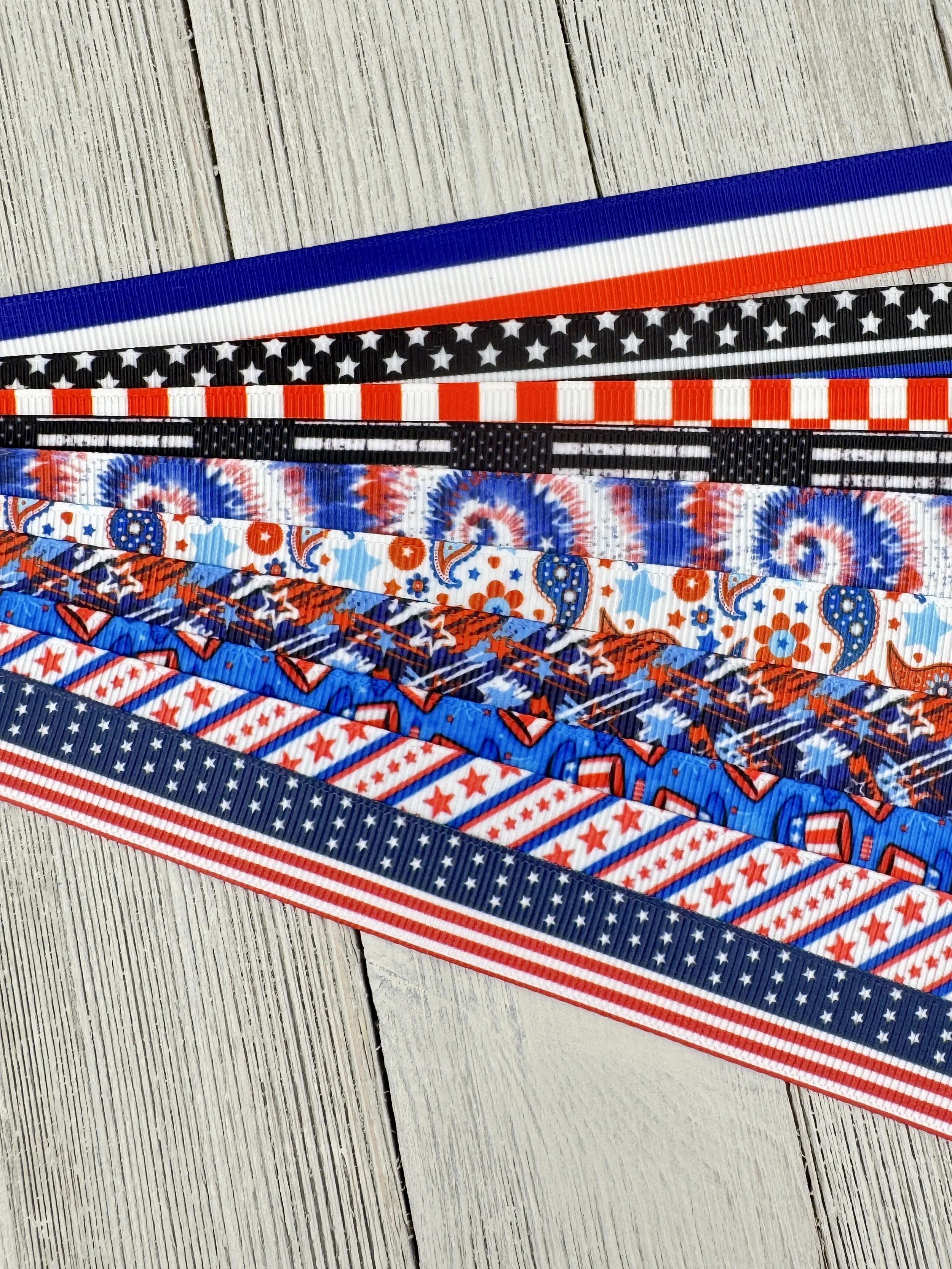 Get Exactly What You See! 10 x 1-Yard Cuts Assorted Grosgrain Printed Ribbon: 5/8", Patriotic Holiday, Luggage Tag, Hair Bow, Gift Wrap