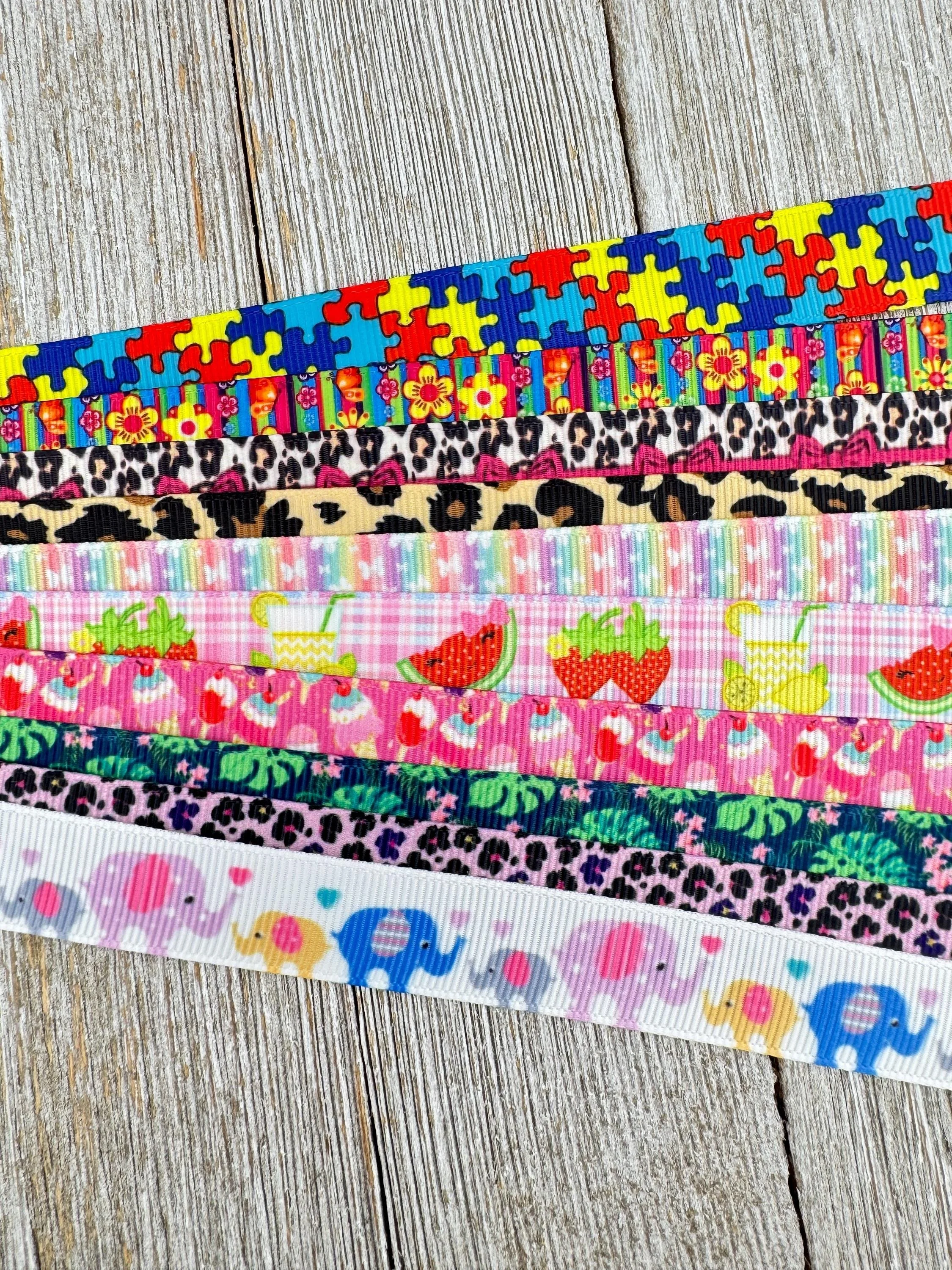 Get Exactly What You See! 10 X 1-Yard Cuts of 5/8" Summer Fun Animal Assorted Grosgrain Printed Ribbon - Hair Bow - Dog Collar Luggage Tag