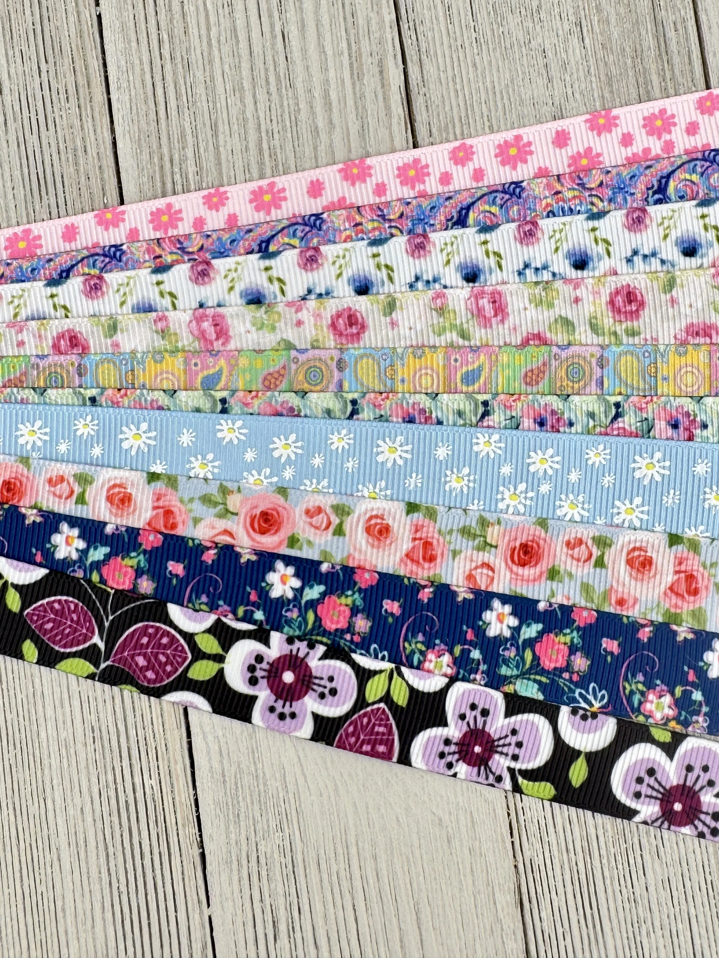 Get Exactly What You See! 10 x 1-Yard Cuts Printed Ribbon: 5/8" Floral, Flower Theme, Dog Collar, Luggage Tag, Gift Wrap, Lanyard, Key Fob